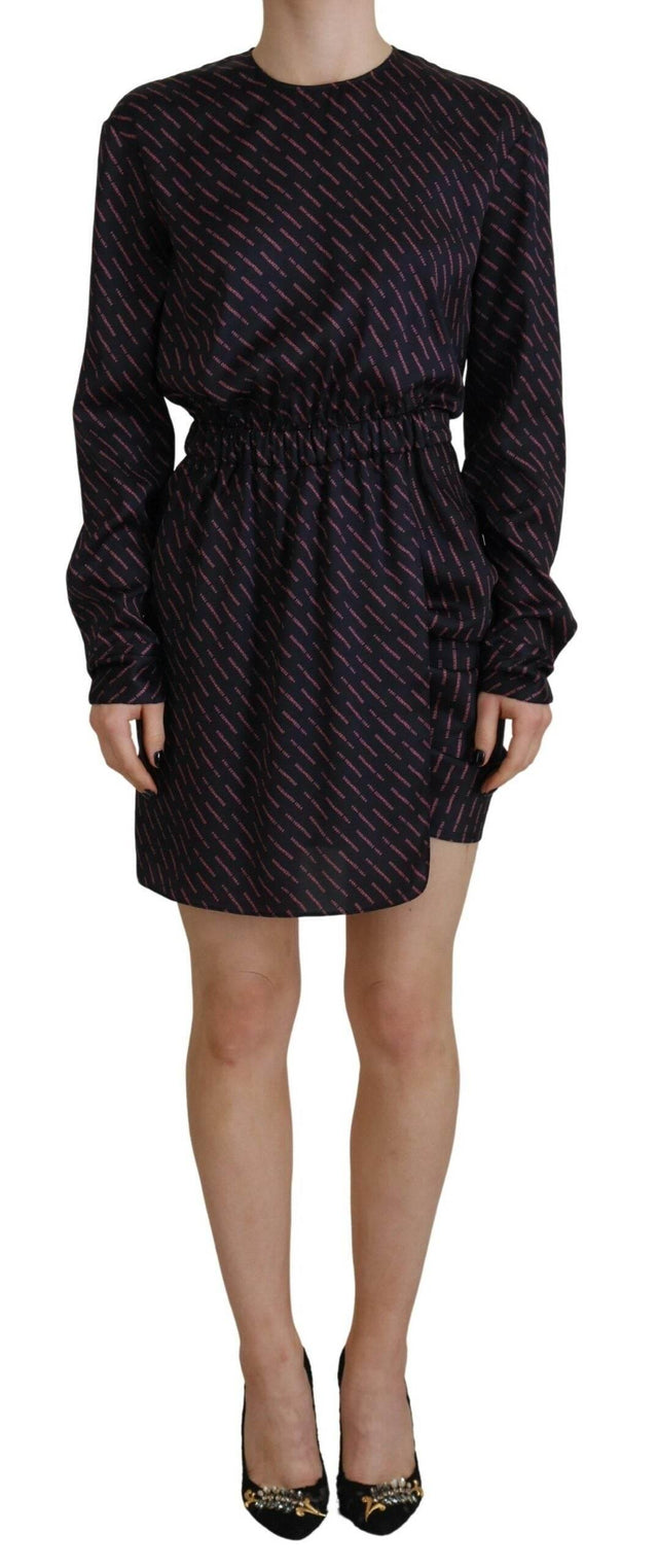Dsquared² Black Logo Print Long Sleeves A-line Mini Dress - Hilstor