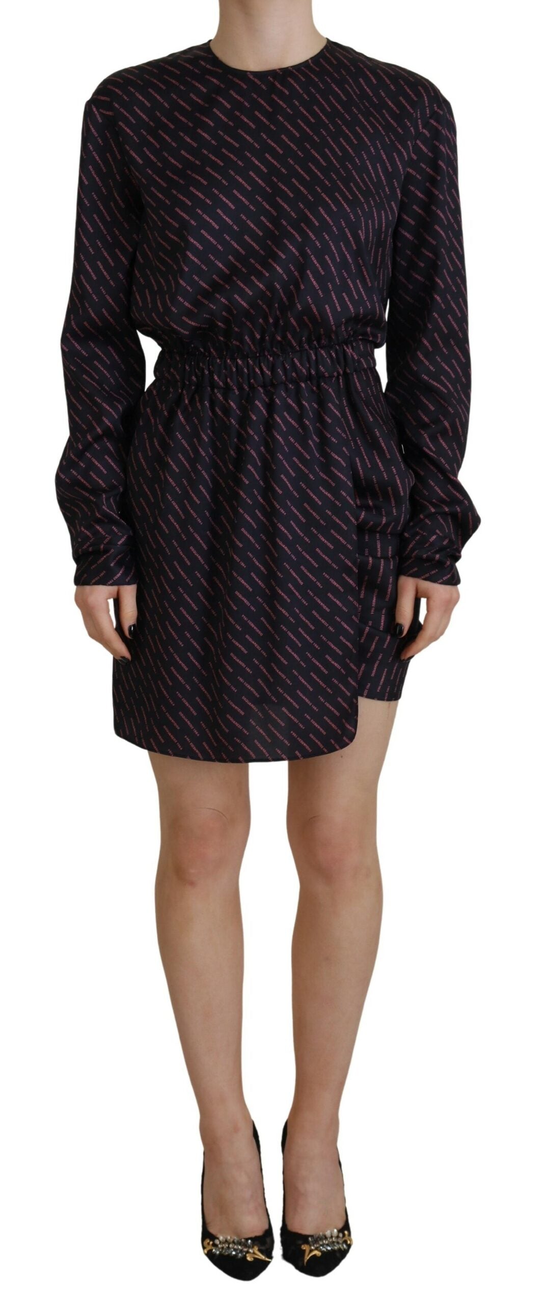 Dsquared² Sort Logo Print Langærmede A-line Mini Kjole
