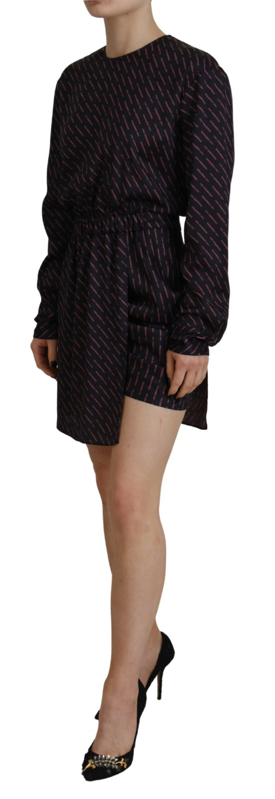 Dsquared² Sort Logo Print Langærmede A-line Mini Kjole