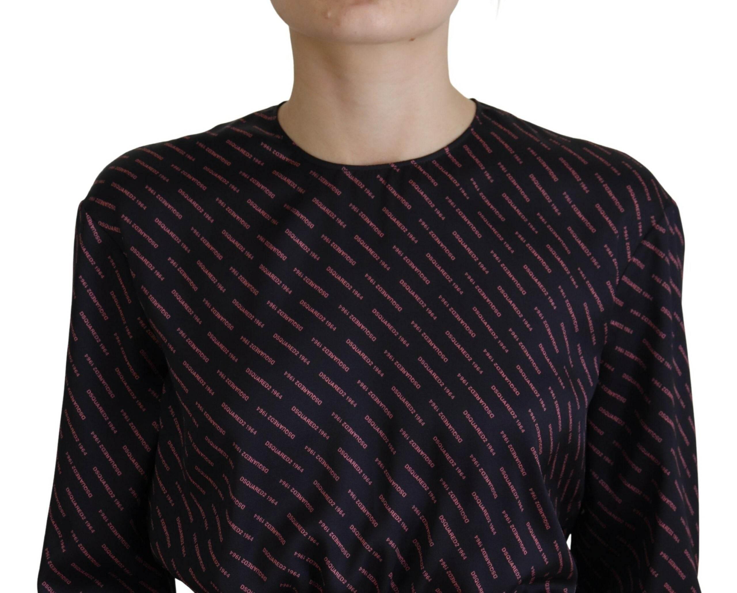 Dsquared² Black Logo Print Long Sleeves A-line Mini Dress - Hilstor