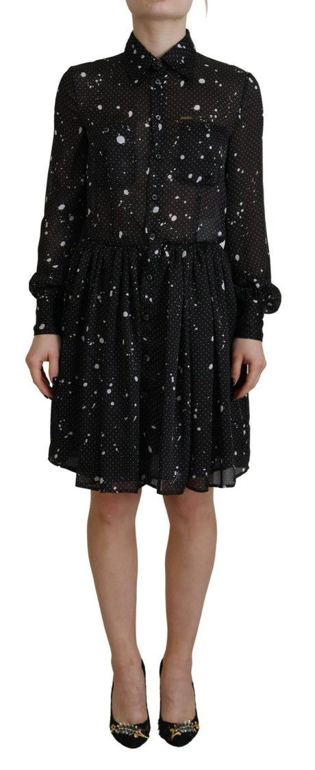 Dsquared² Black Polka Dot Long Sleeves Button Down Dress - Hilstor