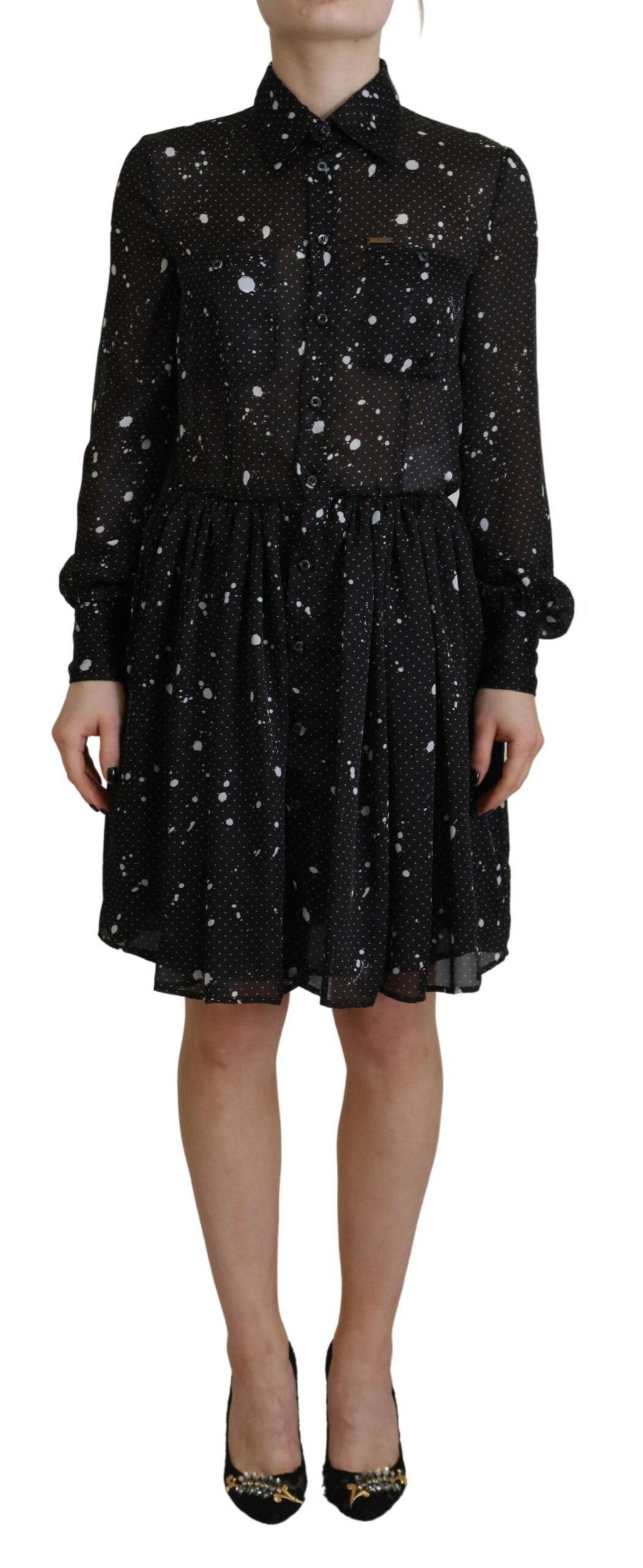Dsquared² Sort Polka Dot Langærmet Button Down Kjole