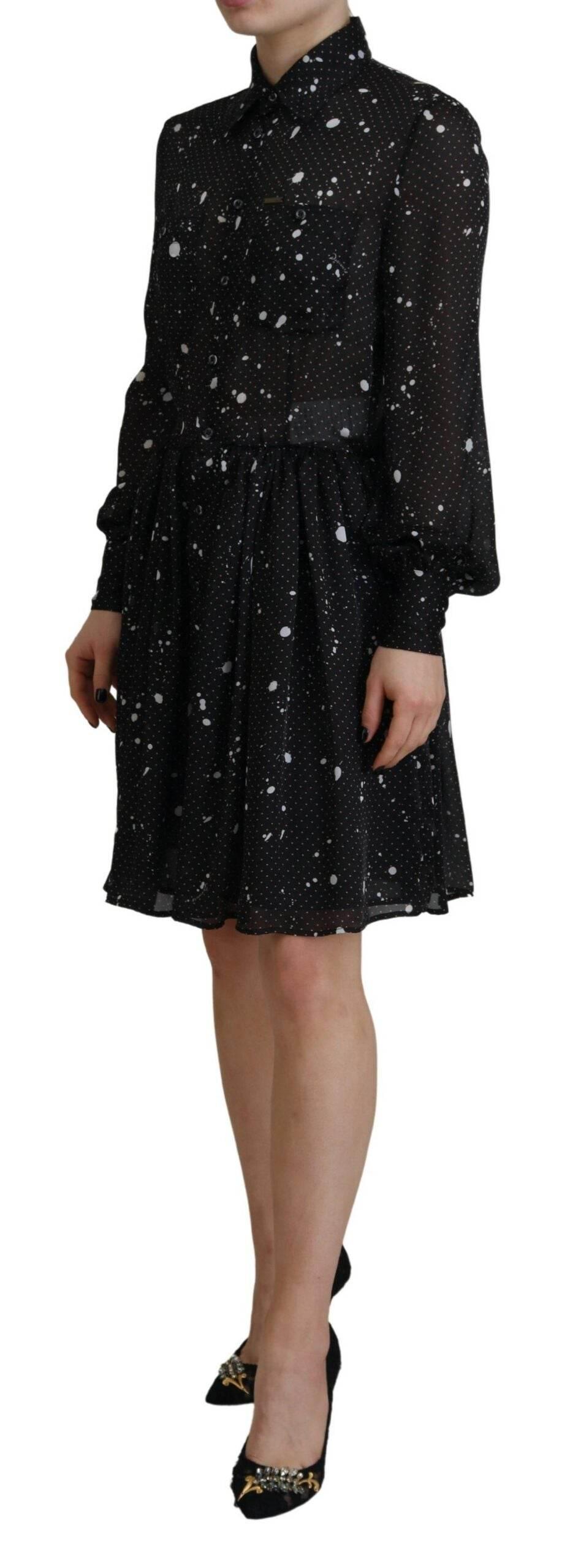 Dsquared² Black Polka Dot Long Sleeves Button Down Dress - Hilstor