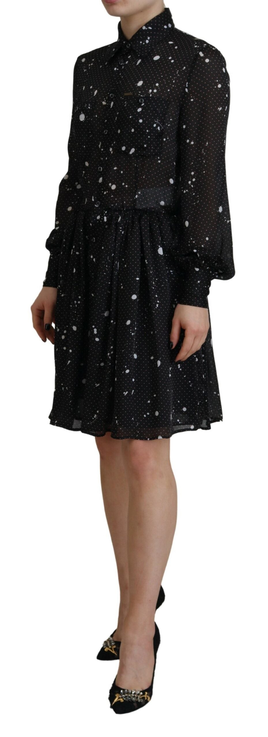 Dsquared² Sort Polka Dot Langærmet Button Down Kjole