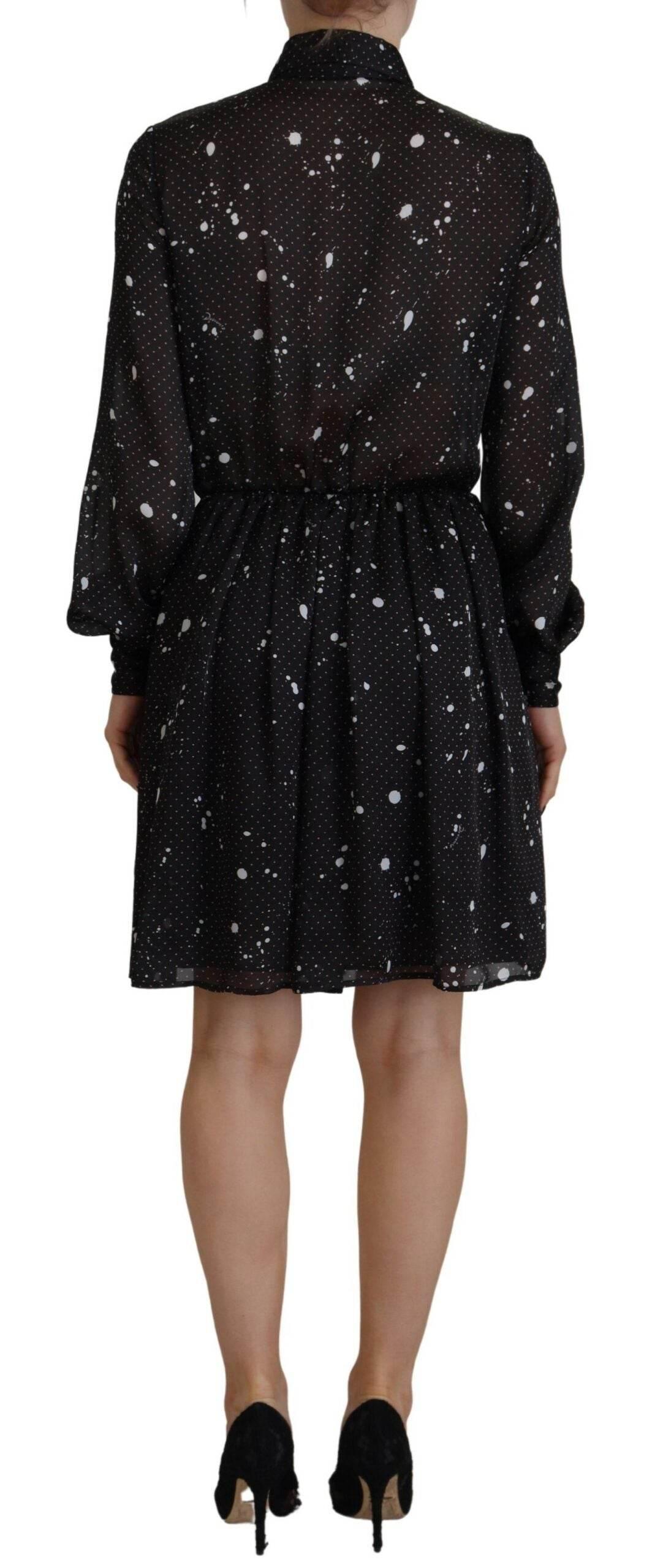 Dsquared² Black Polka Dot Long Sleeves Button Down Dress - Hilstor
