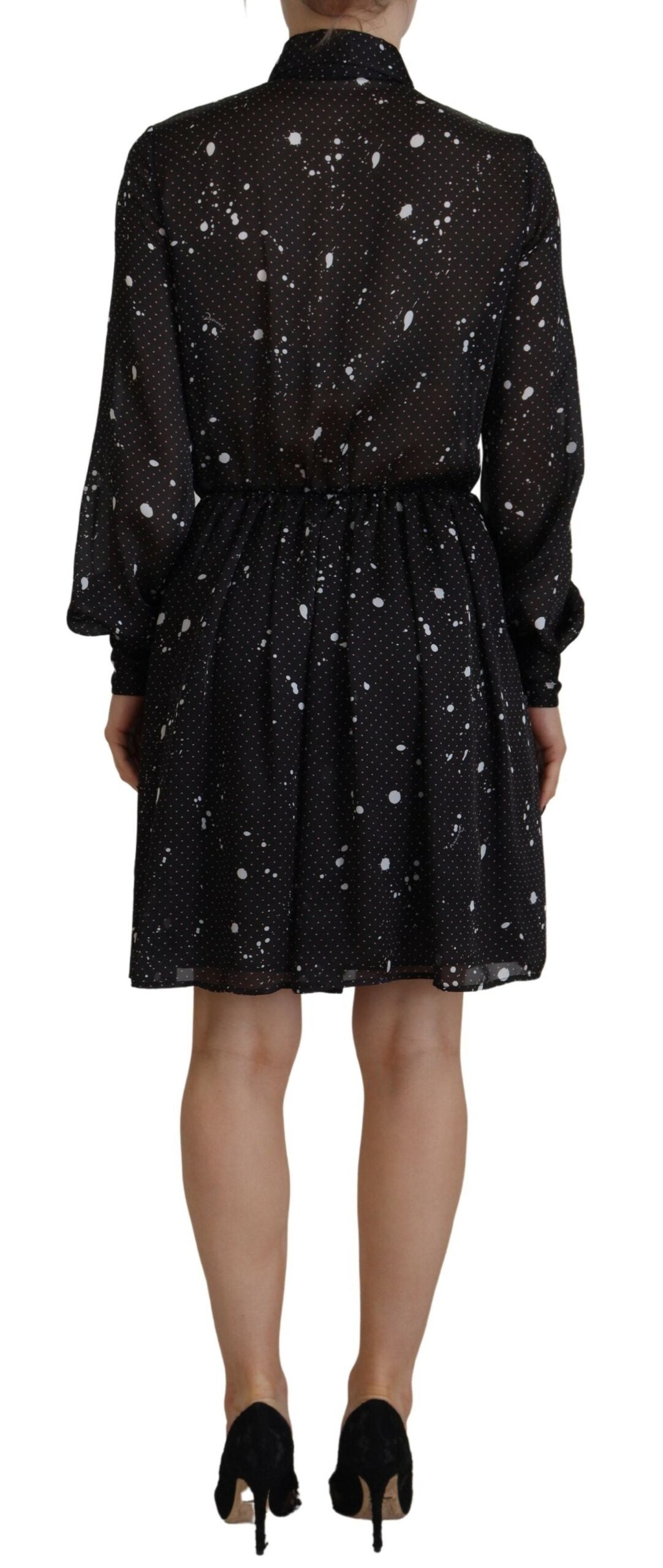 Dsquared² Sort Polka Dot Langærmet Button Down Kjole
