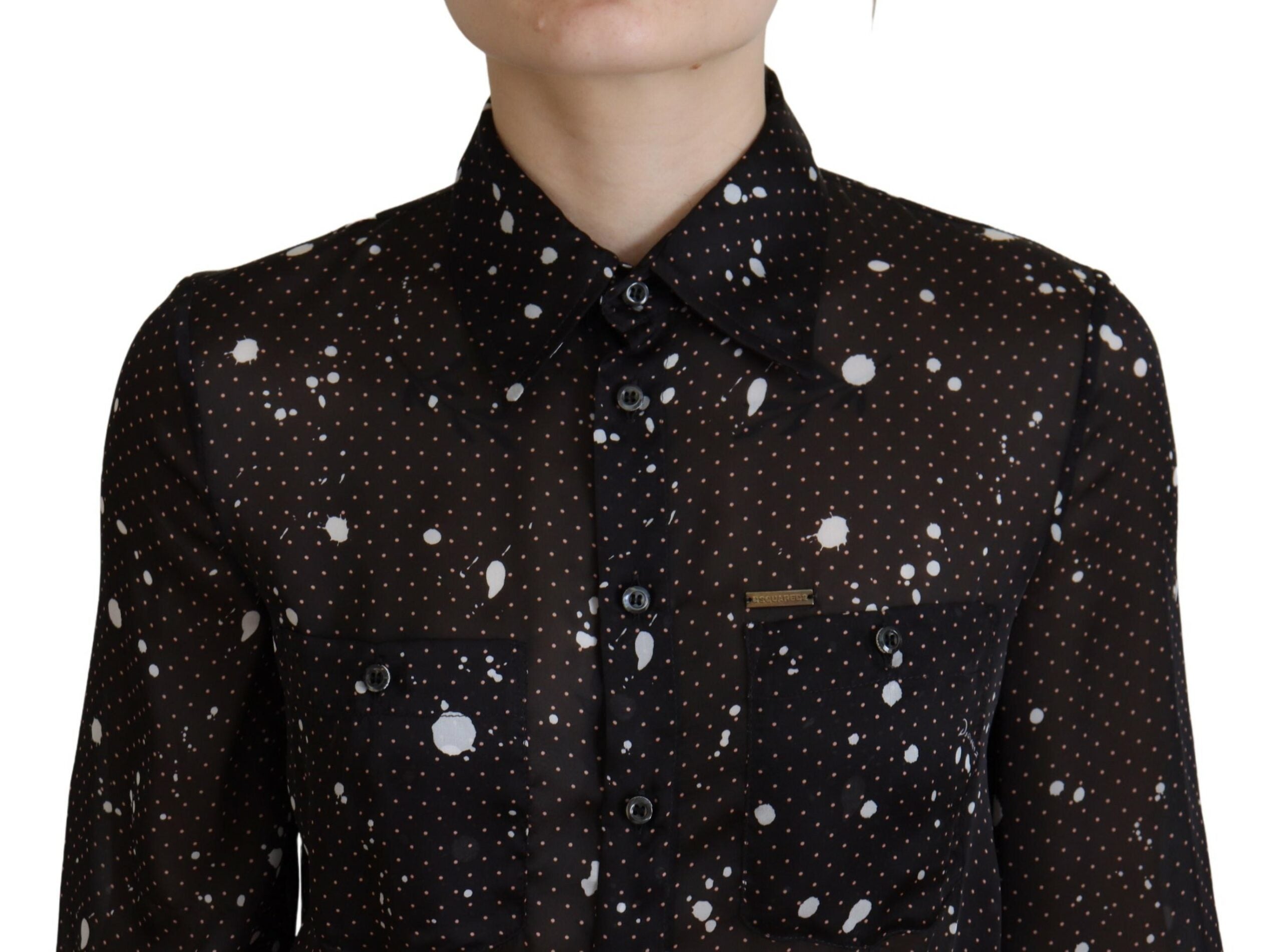 Dsquared² Sort Polka Dot Langærmet Button Down Kjole