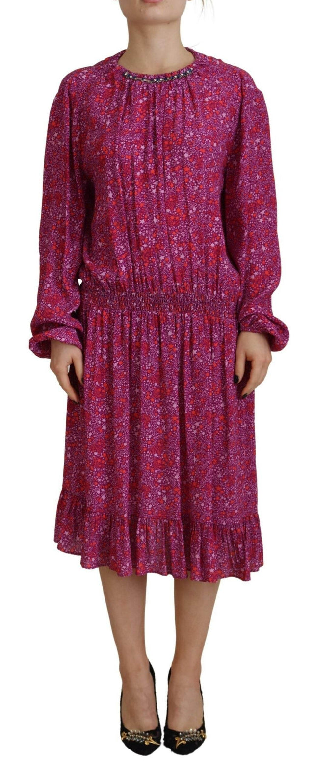 Dsquared² Fuchsia Stars Embellished Long Sleeves Dress - Hilstor
