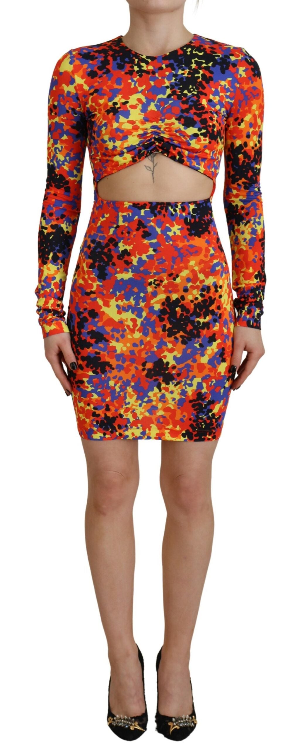 Dsquared² Multicolor Batik Åben Mave Langærmet Kjole