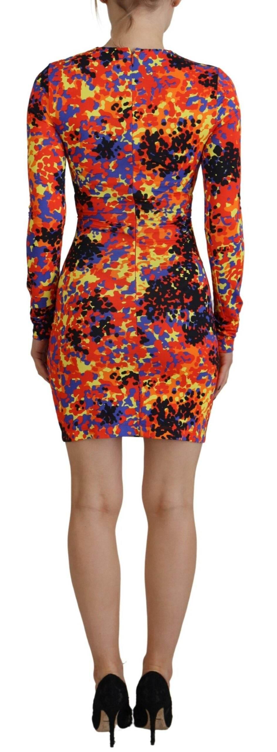 Dsquared² Multicolor Batik Open Belly Long Sleeves Dress - Hilstor