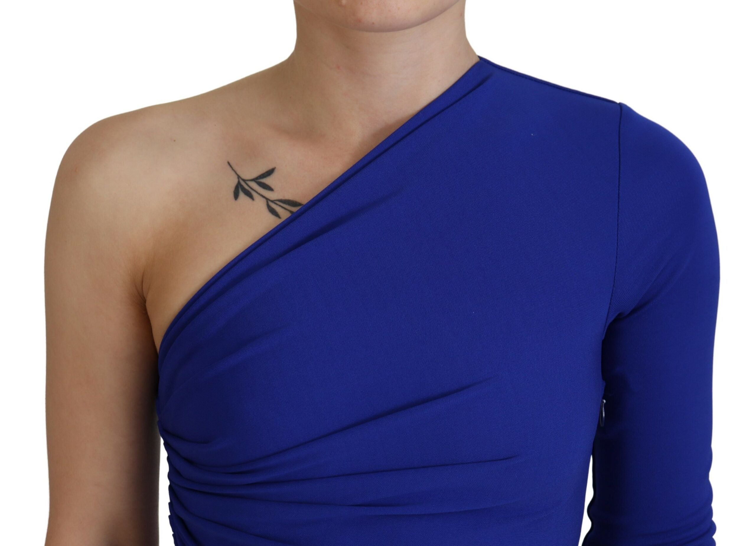 Dsquared² Blue Viscose One Shoulder Bodycon Ruched Mini-kjole