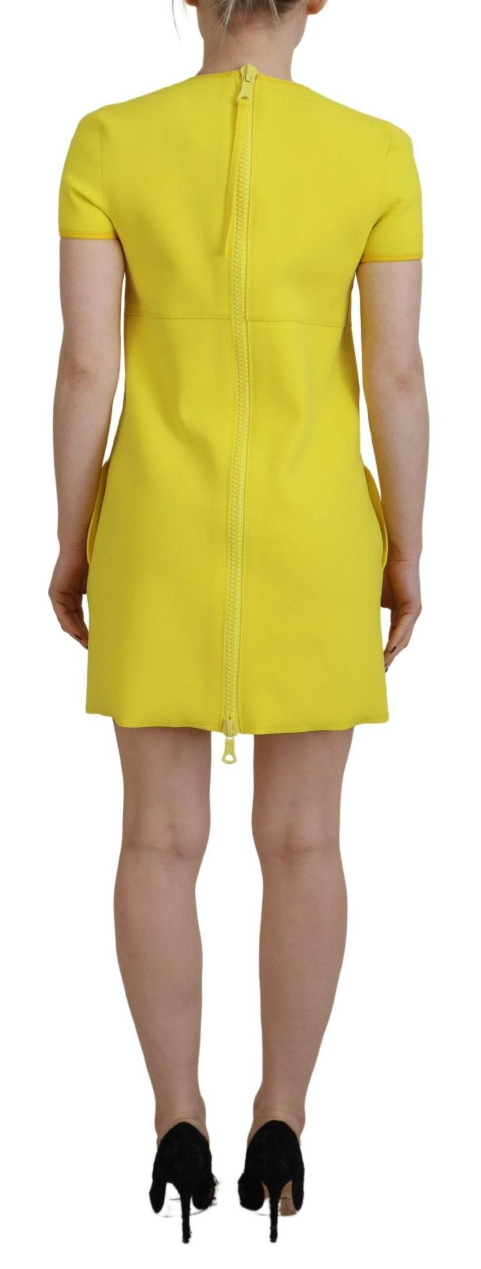 Dsquared² Yellow Nylon Short Sleeves Round Neck Mini Dress - Hilstor