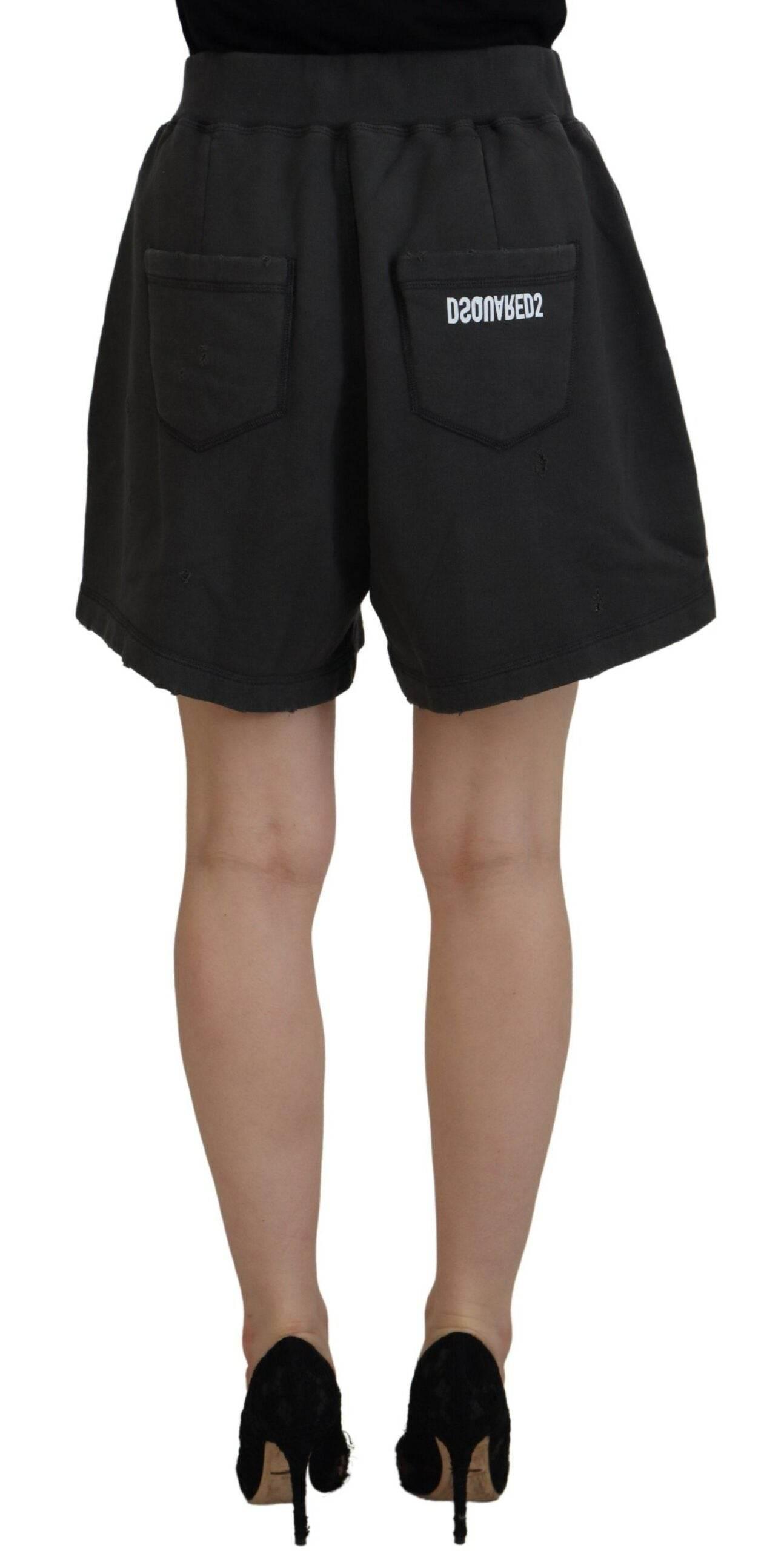 Dsquared² Black Cotton Mid Waist Tattered Tapered Shorts - Hilstor