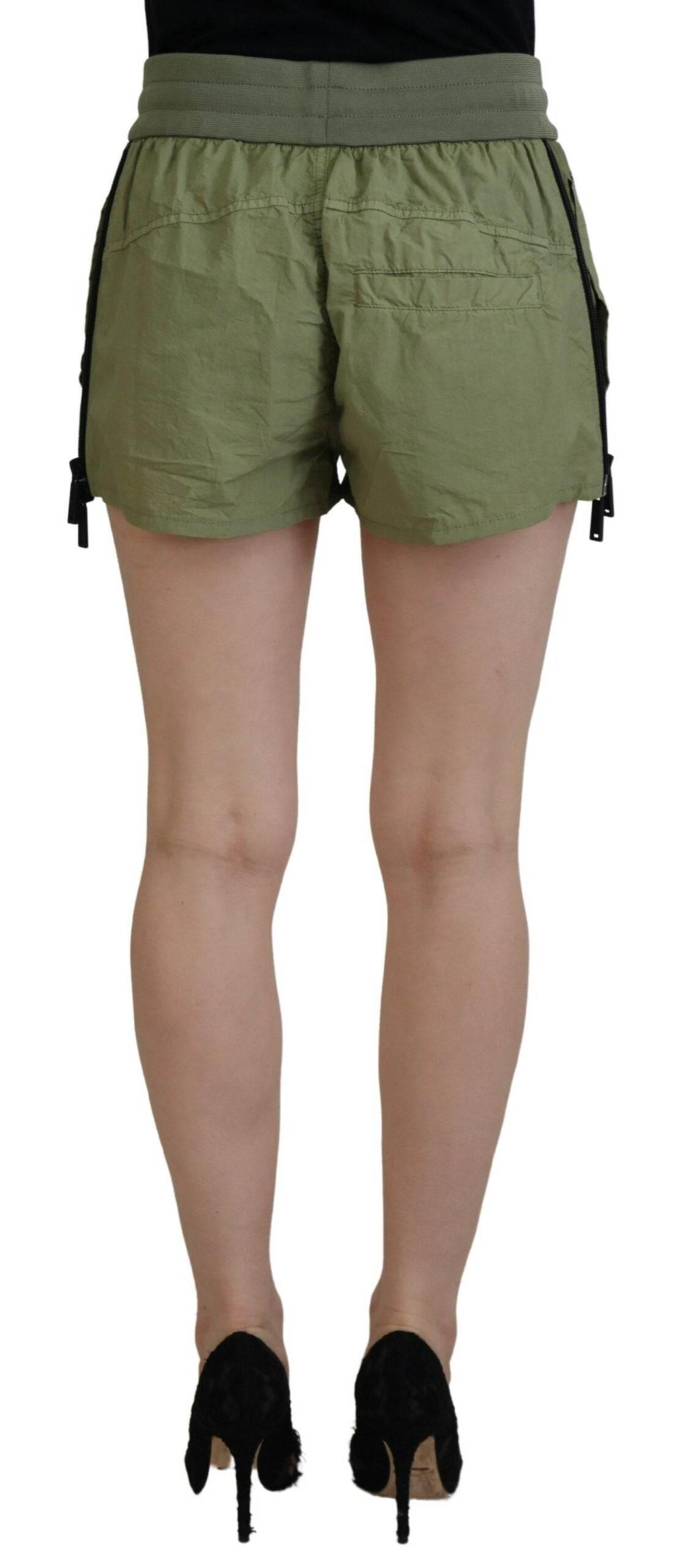 Dsquared² Green Cotton Mid Waist Drawstring Tapered Shorts - Hilstor