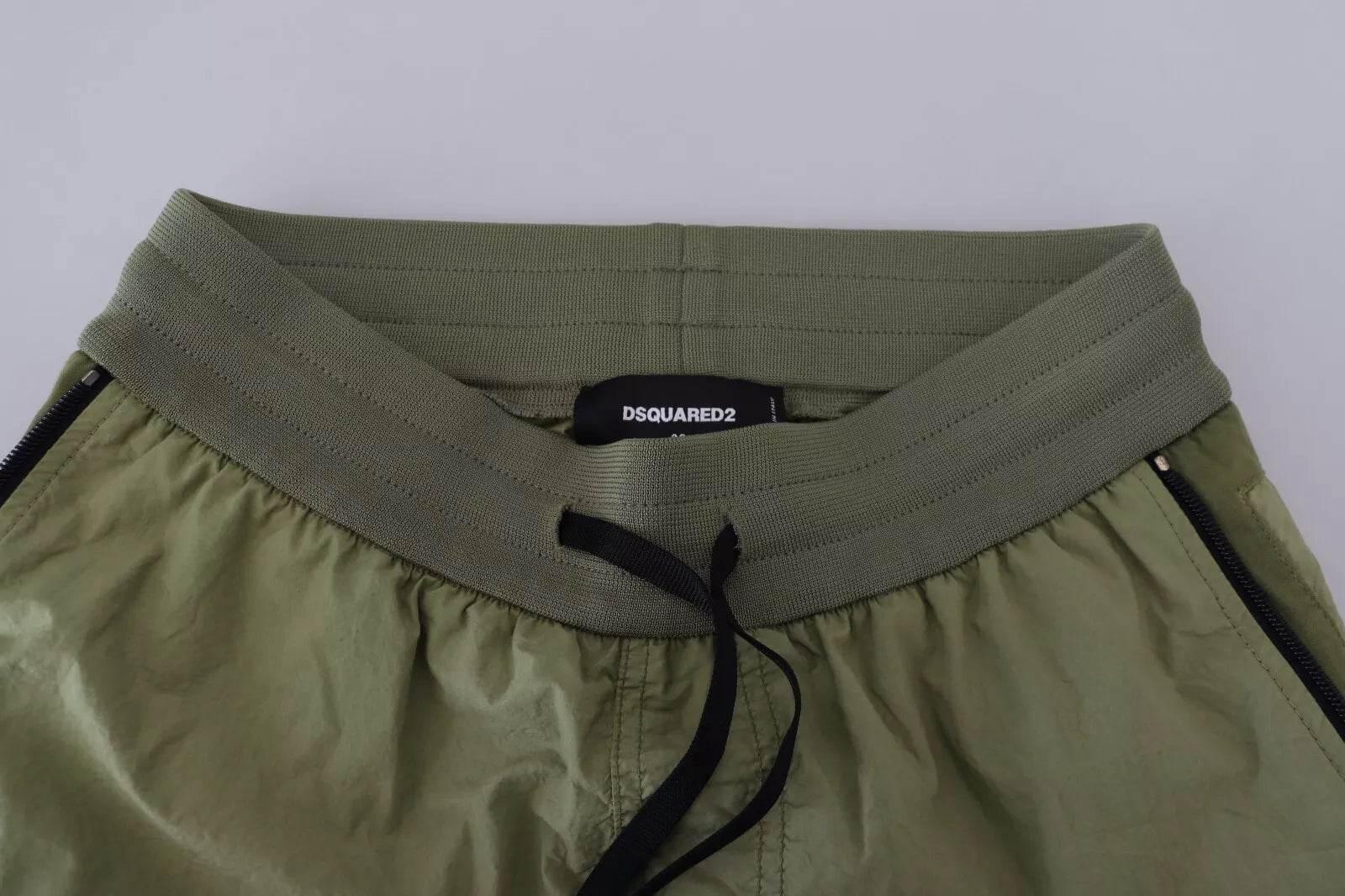 Dsquared² Green Cotton Mid Waist Drawstring Tapered Shorts - Hilstor