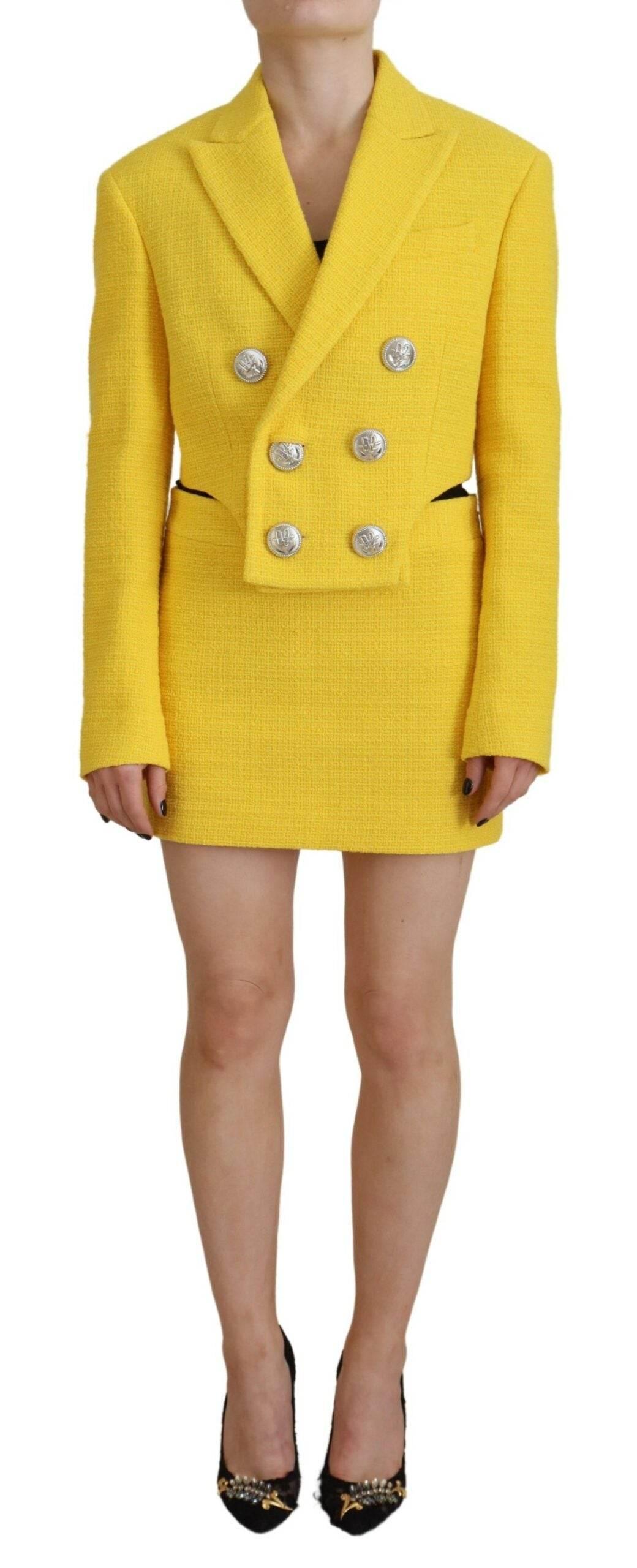Dsquared² Yellow Double Breasted Mini Suit Blazer Skirt Set - Hilstor