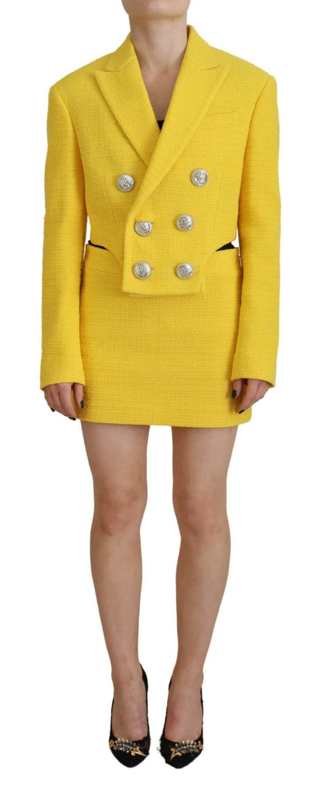 Dsquared² Yellow Double Breasted Mini Suit Blazer Skirt Set - Hilstor