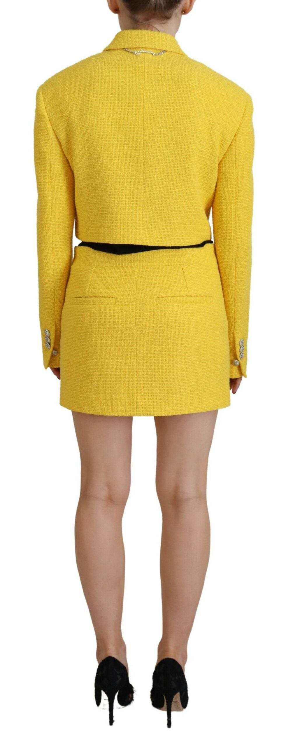 Dsquared² Yellow Double Breasted Mini Suit Blazer Skirt Set - Hilstor