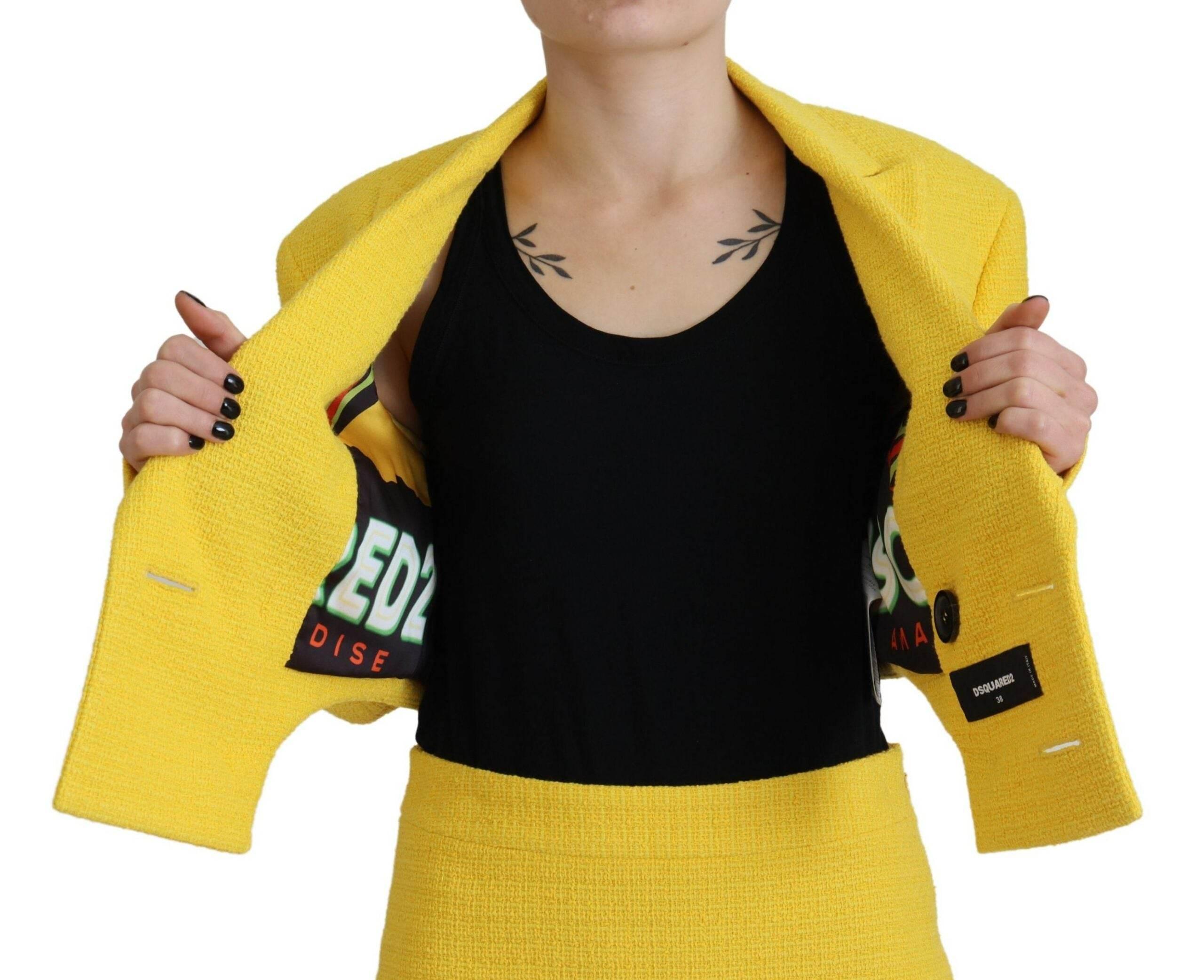 Dsquared² Yellow Double Breasted Mini Suit Blazer Skirt Set - Hilstor