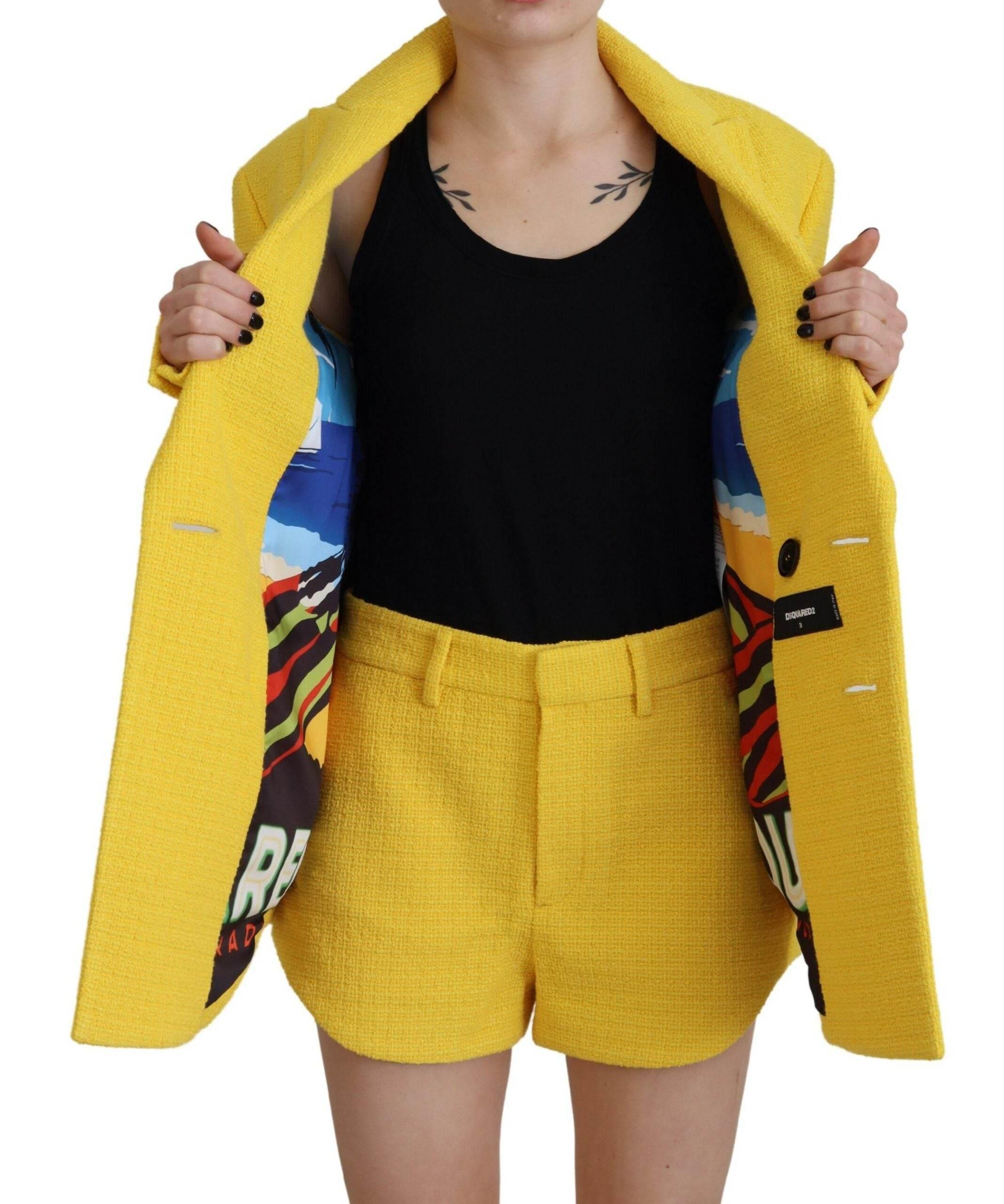Dsquared² Yellow Peak Double Breasted Suit Blazer Short Set - Hilstor