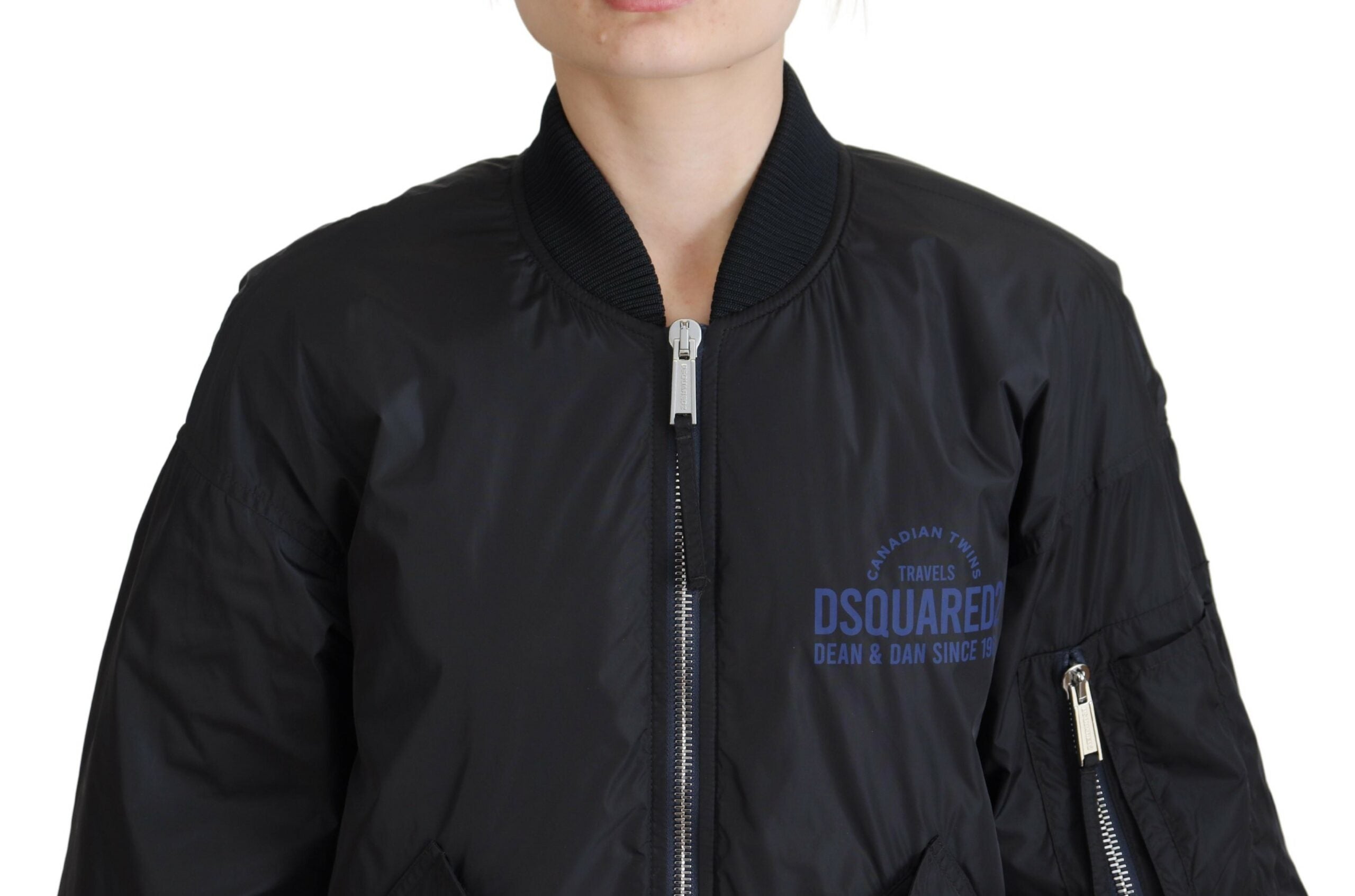 Dsquared² sort logotryk med fuld lynlås til kvinder bomberjakke