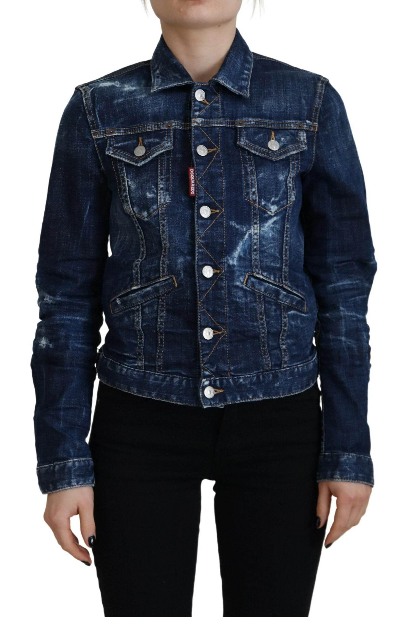 Dsquared² Blue Icon Printed Distressed Denim Jacket - Hilstor
