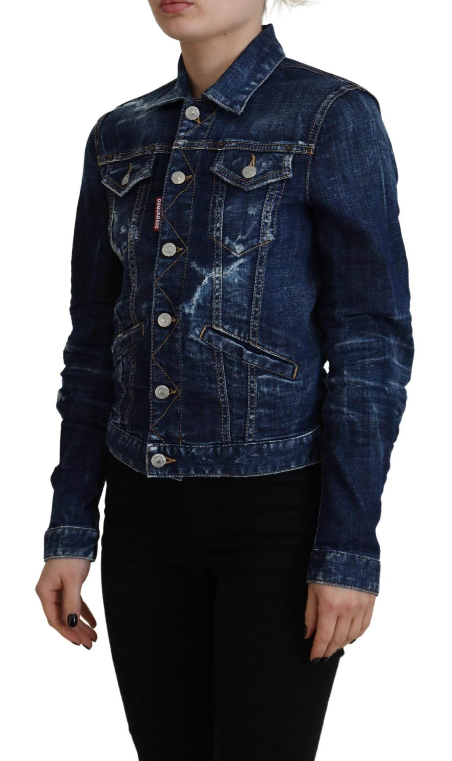 Dsquared² Blue Icon Printed Distressed Denim Jacket - Hilstor