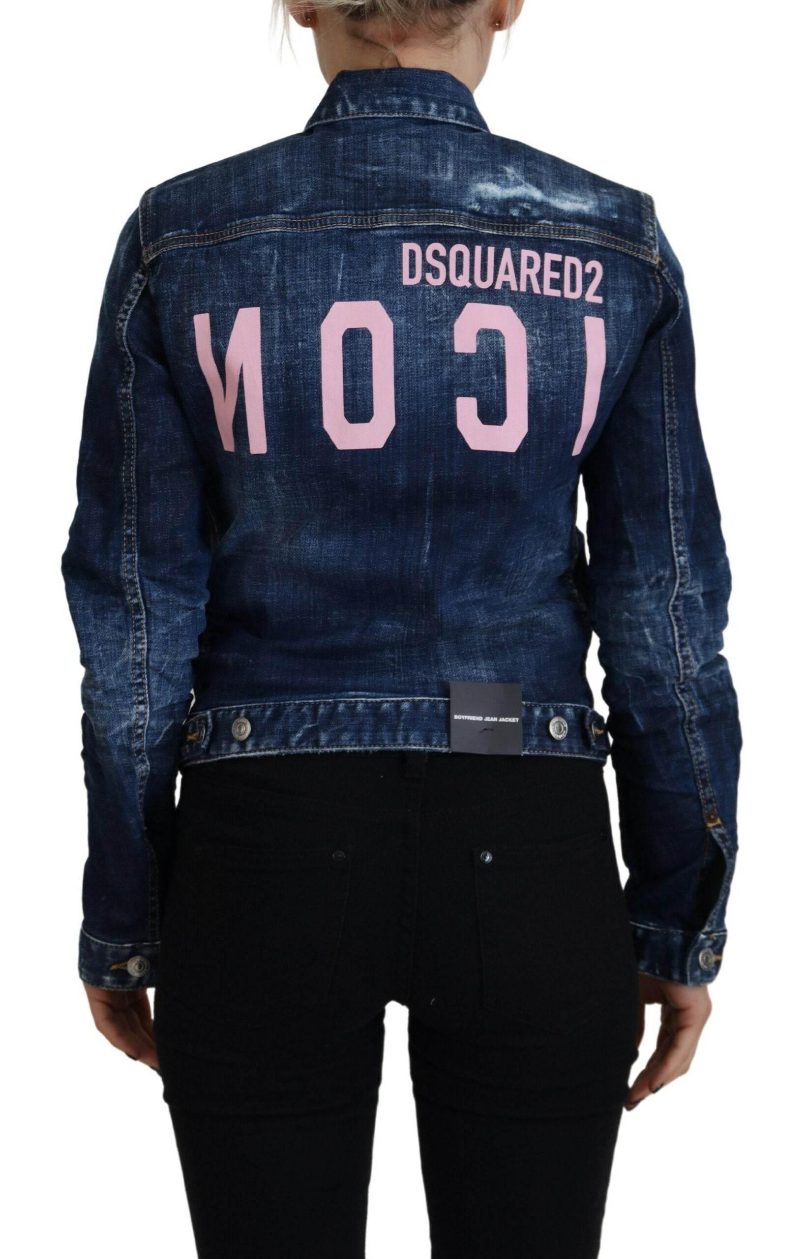 Dsquared² Blue Icon Printed Distressed Denim Jacket - Hilstor