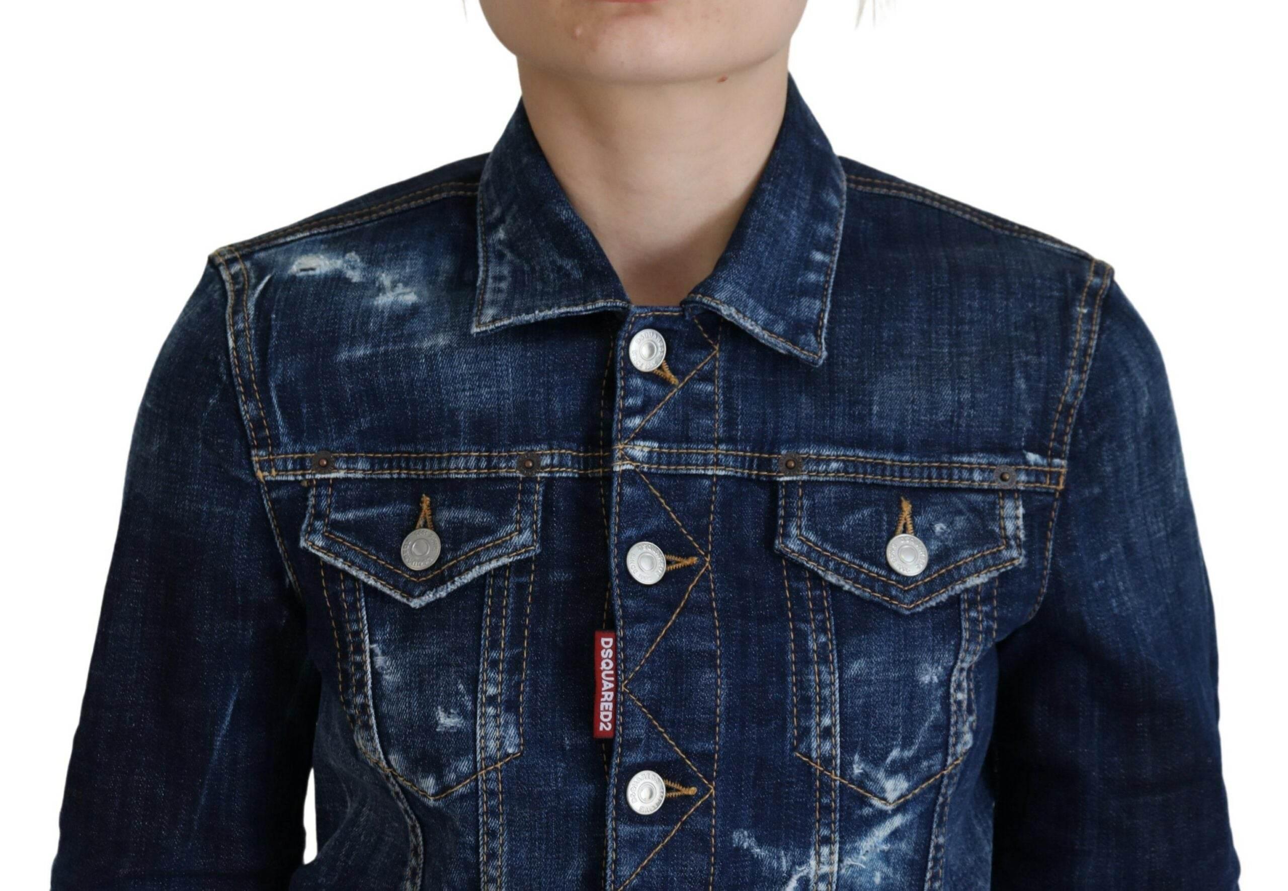 Dsquared² Blue Icon Printed Distressed Denim Jacket - Hilstor