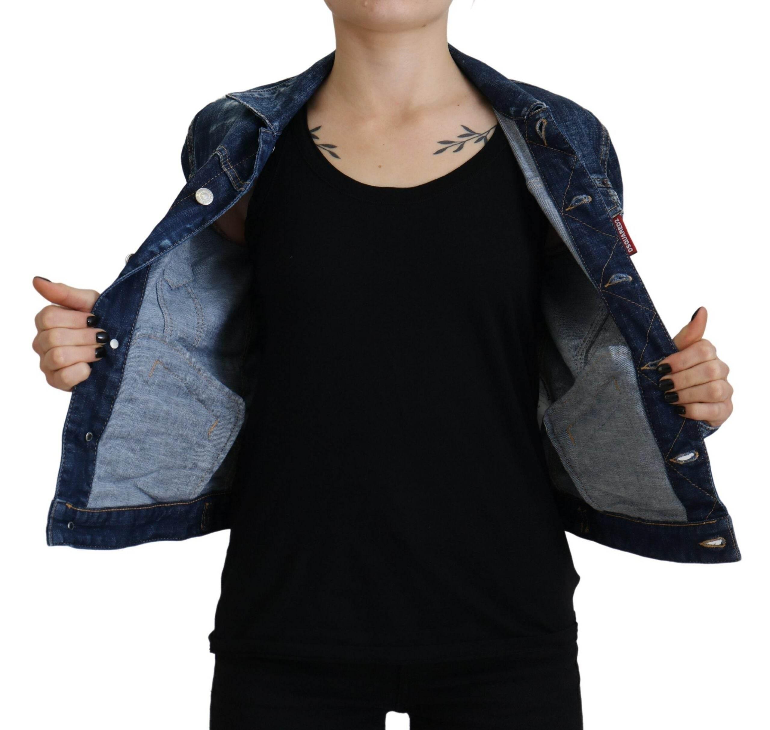 Dsquared² Blue Icon Printed Distressed Denim Jacket - Hilstor