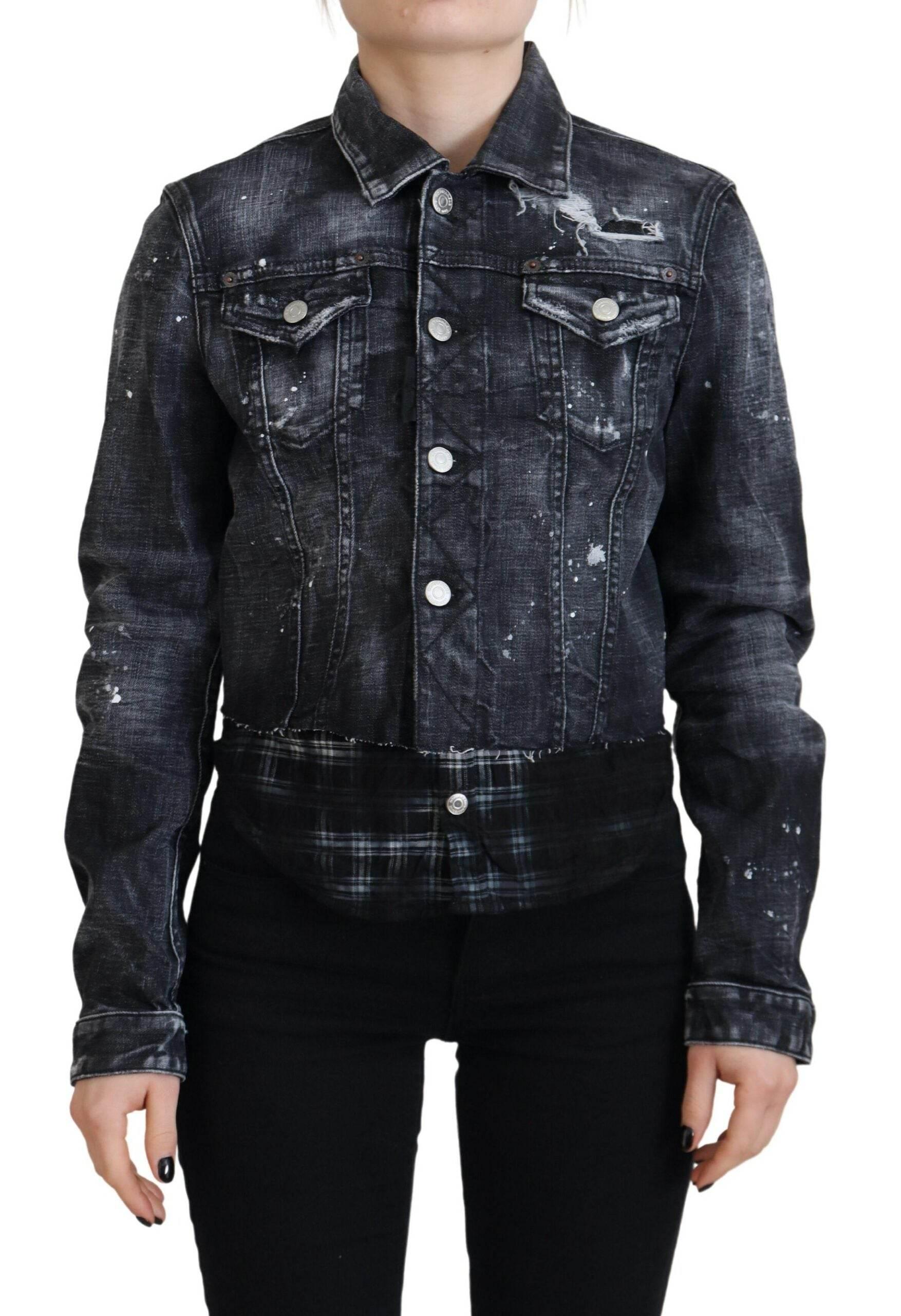Dsquared² Gray Washed Cotton Distressed Denim Jacket - Hilstor