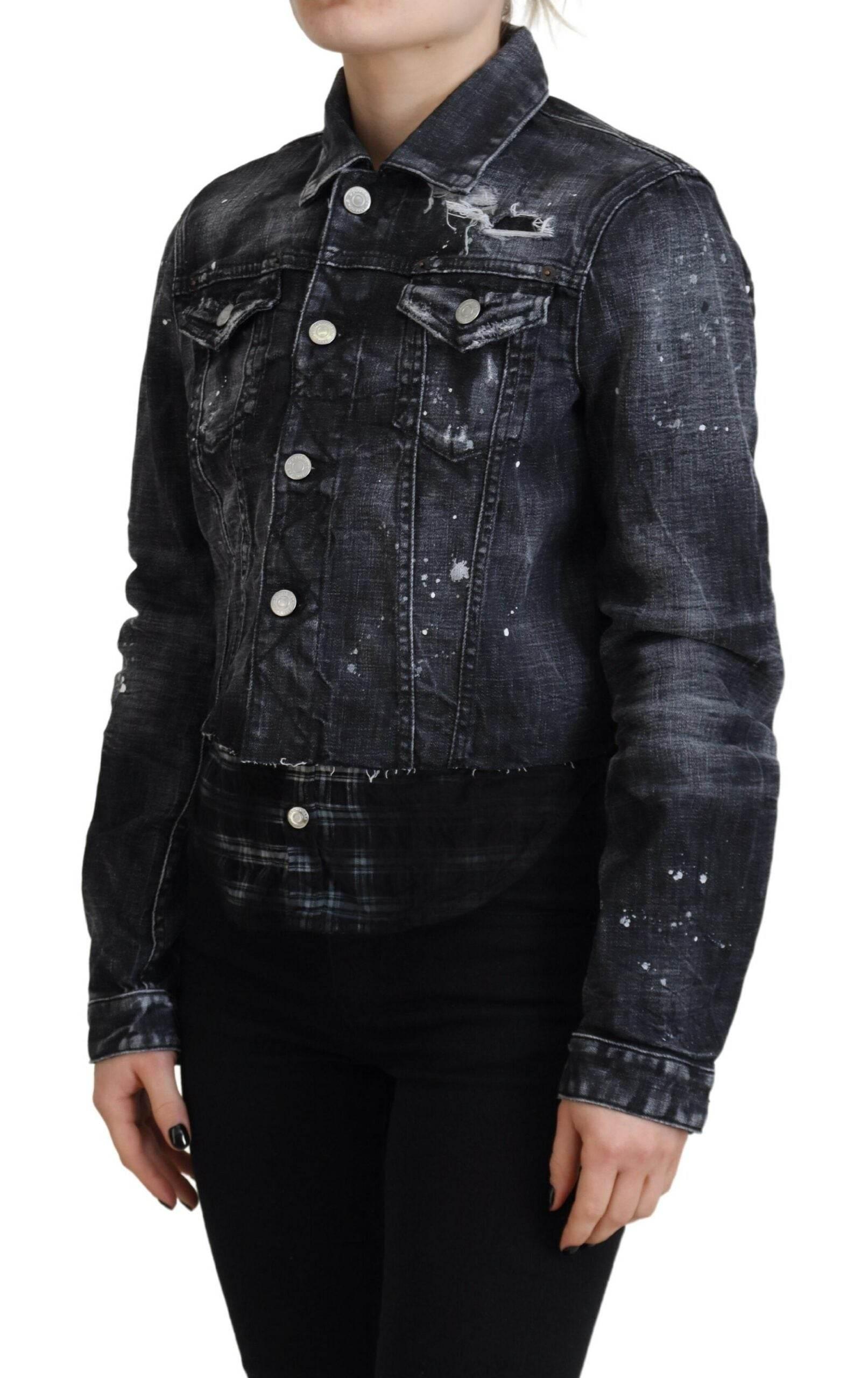 Dsquared² Gray Washed Cotton Distressed Denim Jacket - Hilstor