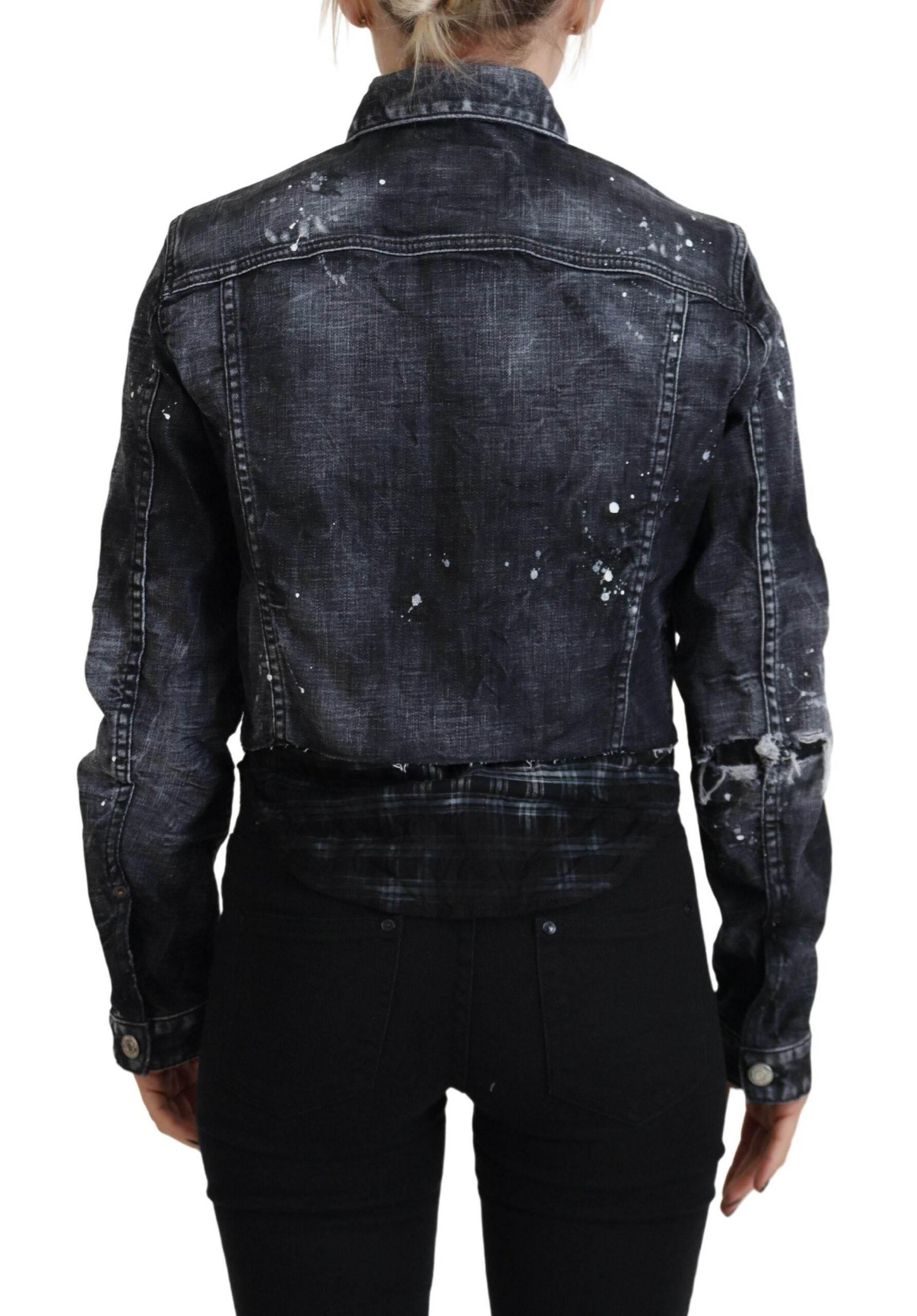 Dsquared² Gray Washed Cotton Distressed Denim Jacket - Hilstor