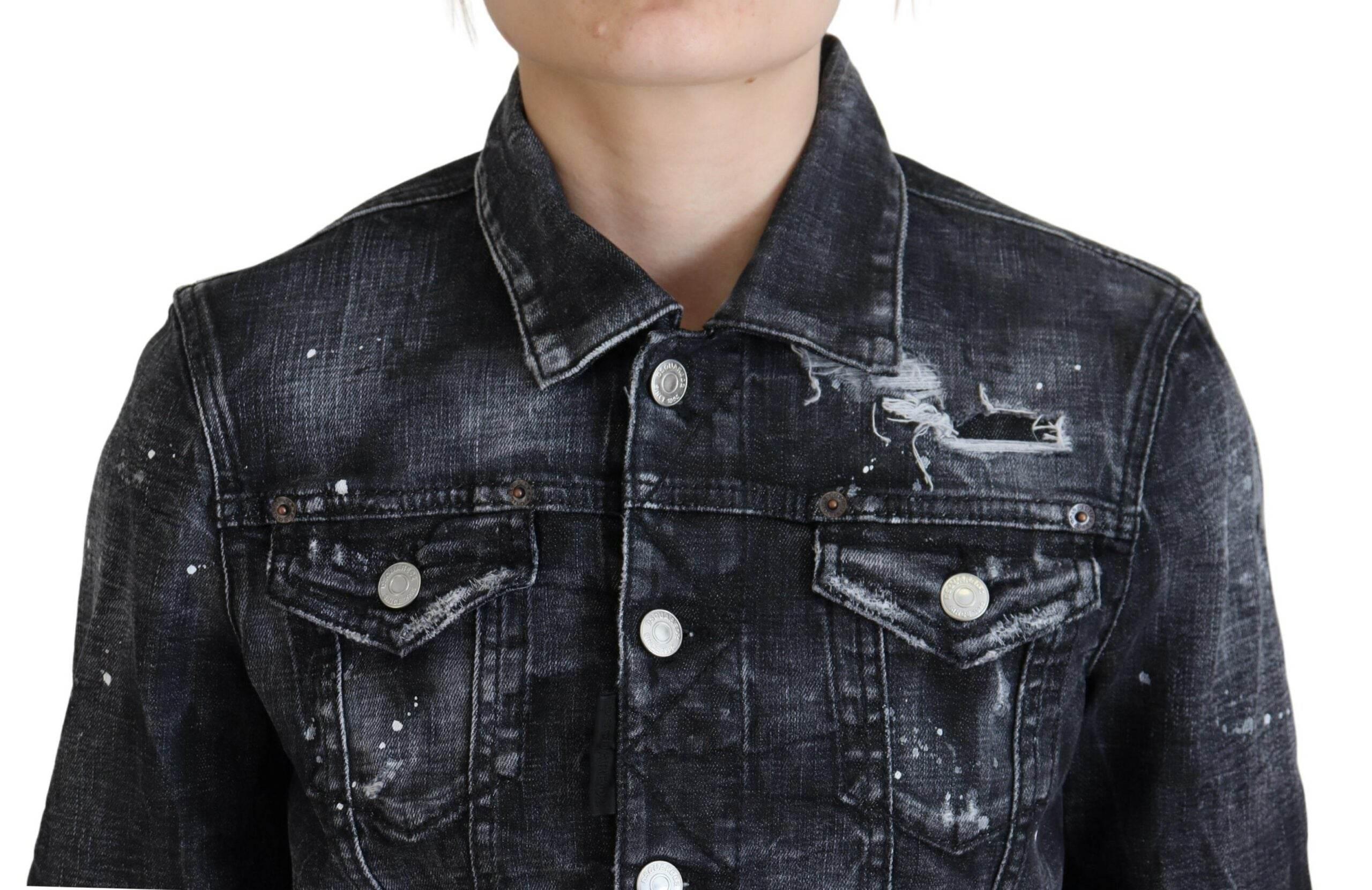 Dsquared² Gray Washed Cotton Distressed Denim Jacket - Hilstor