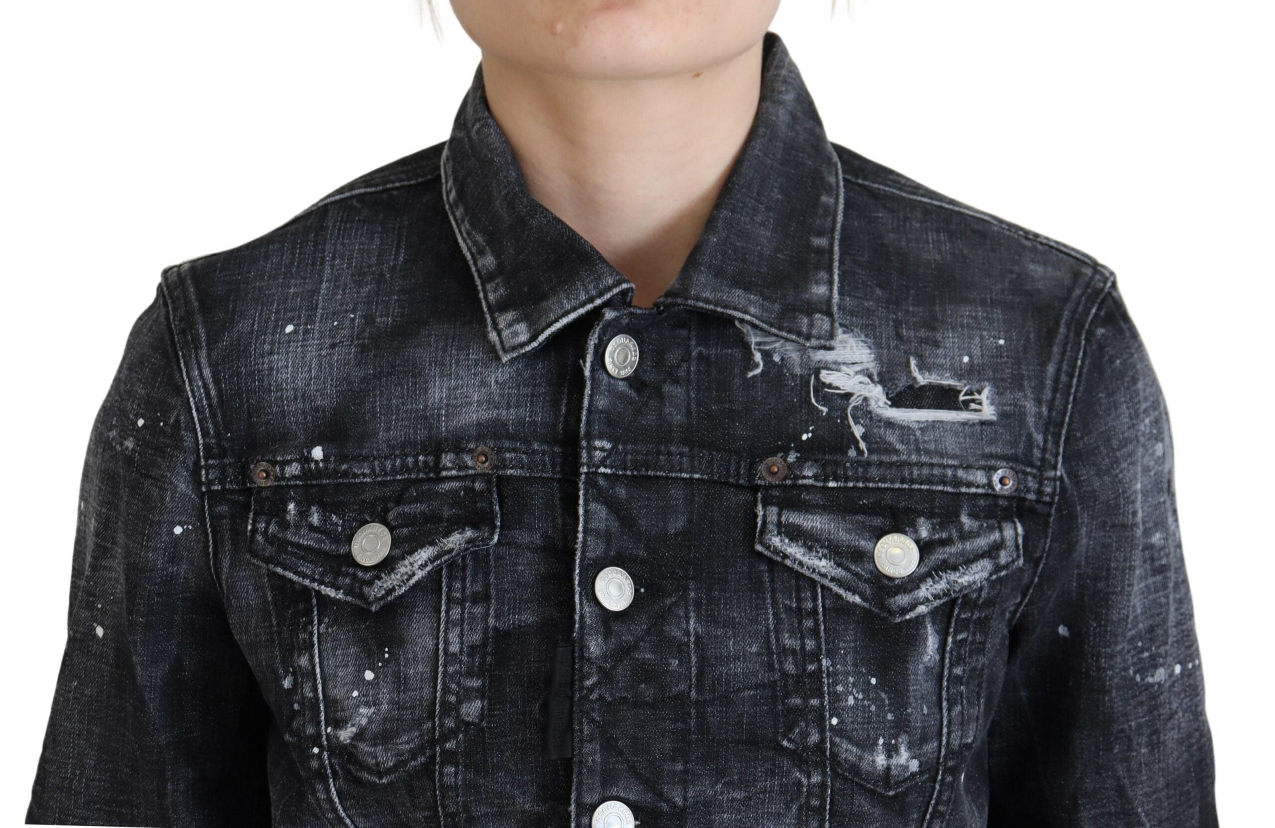 Dsquared² Grå Tvättad Bomullsslitjacka i Jeans