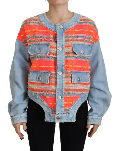 Dsquared² Orange Blue Panelled Button Front Denim Jacket - Hilstor
