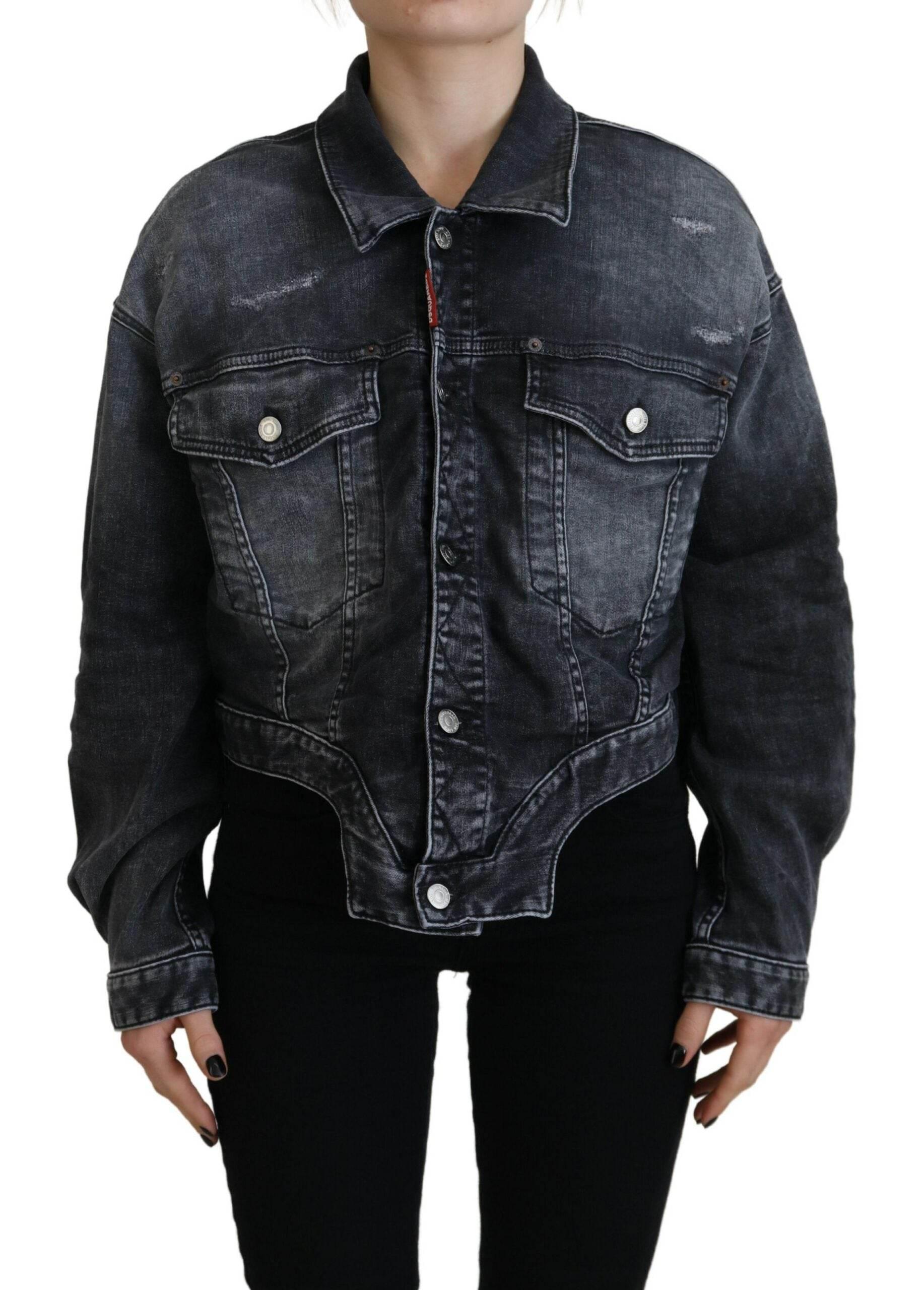 Dsquared² Gray Washed Cotton Cropped Denim Jacket - Hilstor