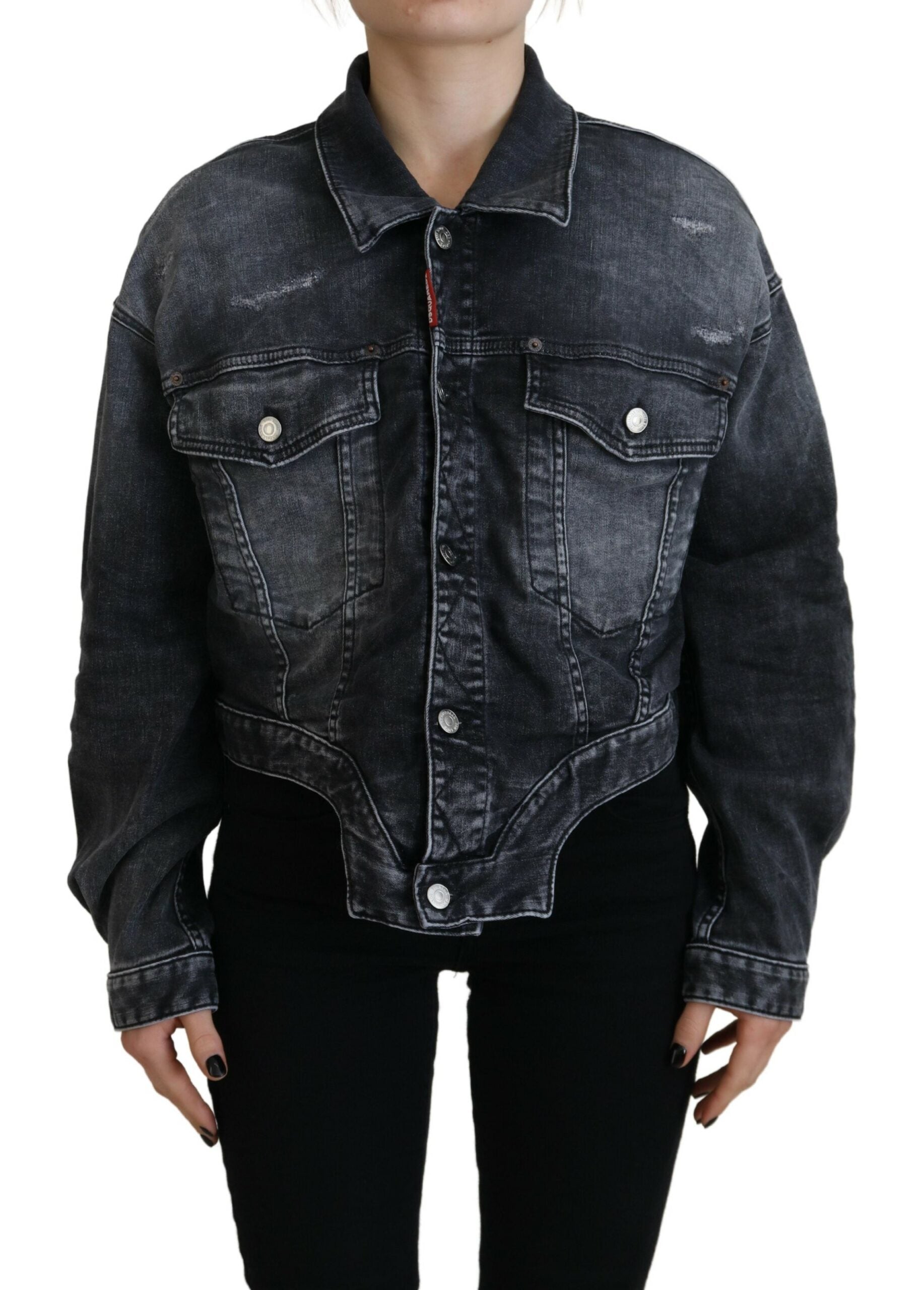 Dsquared² gråvasket bomuldsjakke med cropped denim