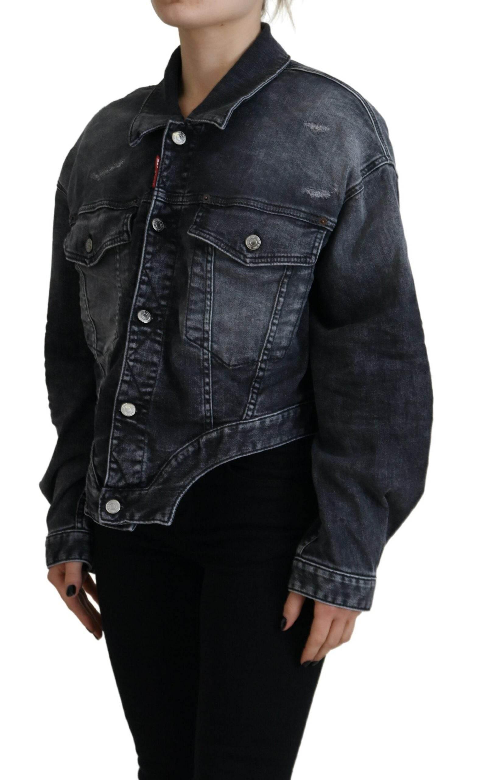 Dsquared² Gray Washed Cotton Cropped Denim Jacket - Hilstor