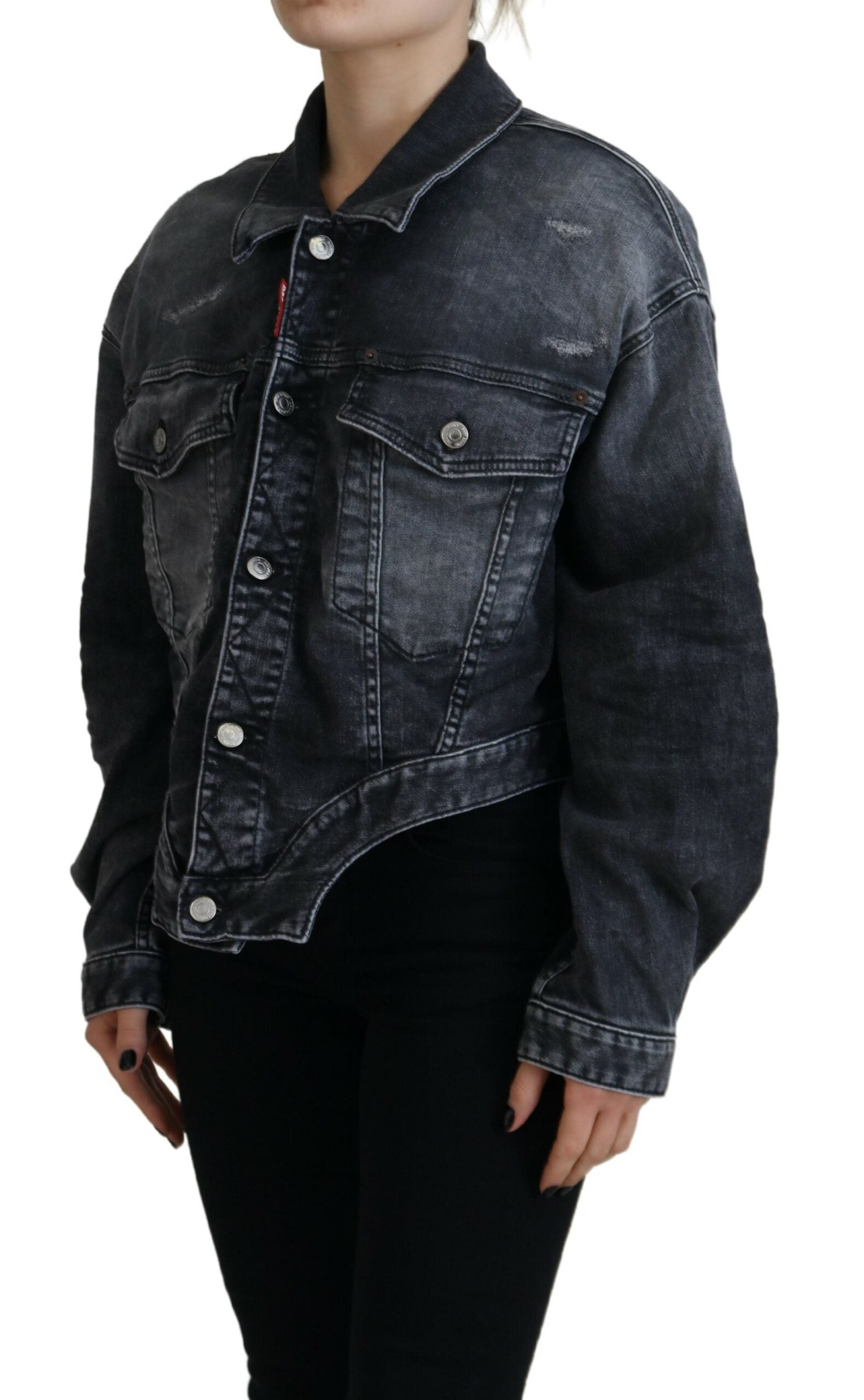 Dsquared² gråvasket bomuldsjakke med cropped denim