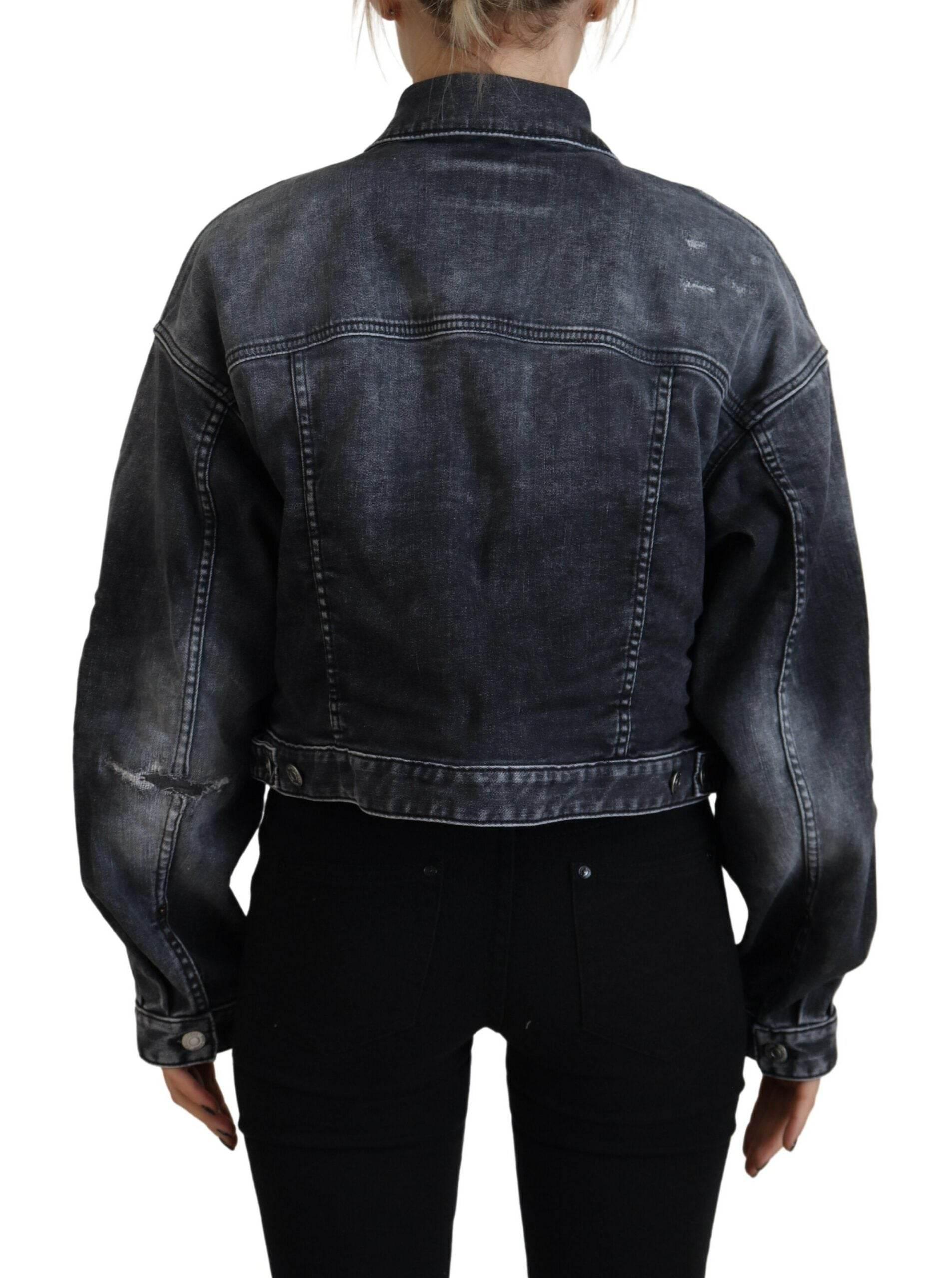 Dsquared² Gray Washed Cotton Cropped Denim Jacket - Hilstor
