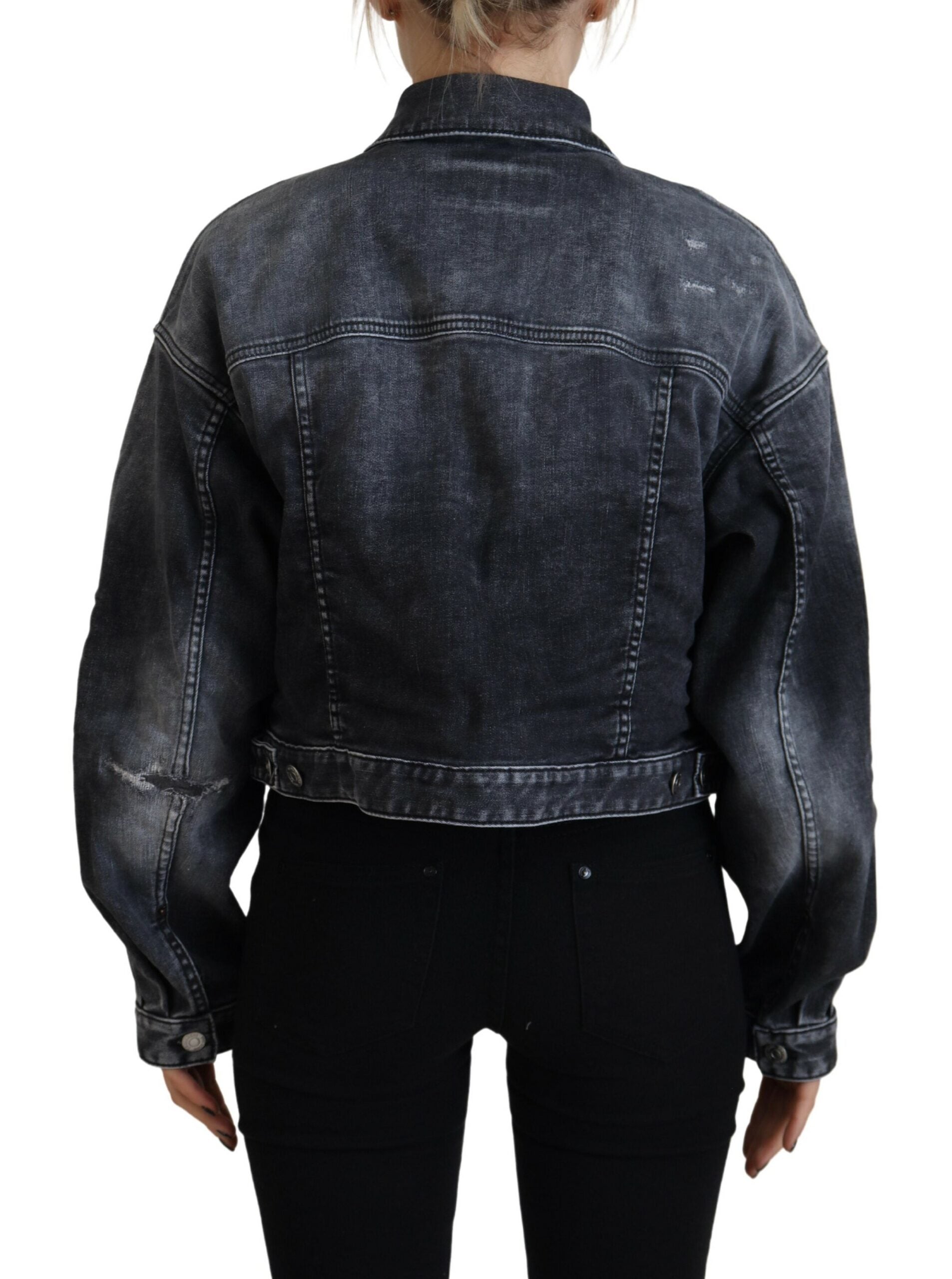 Dsquared² gråvasket bomuldsjakke med cropped denim