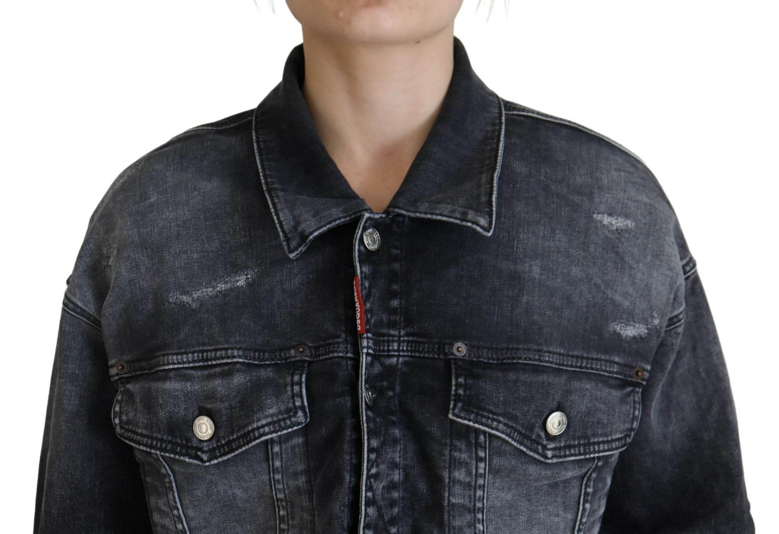 Dsquared² Gray Washed Cotton Cropped Denim Jacket - Hilstor