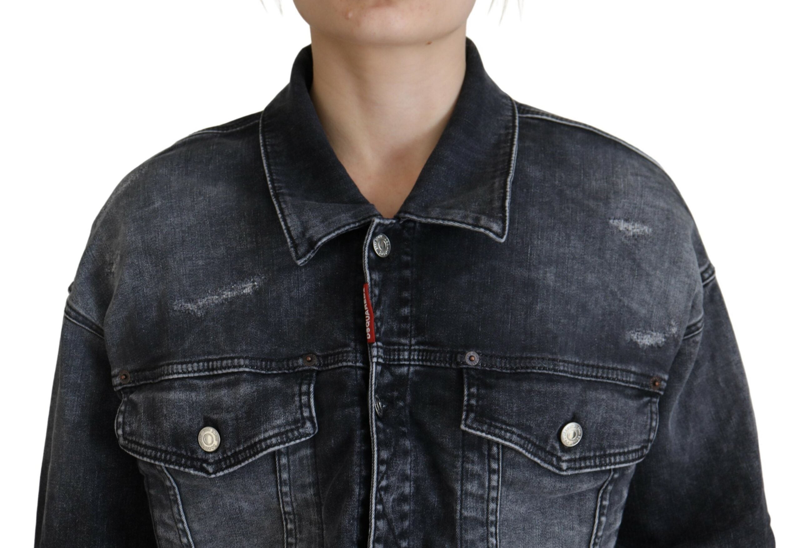 Dsquared² gråvasket bomuldsjakke med cropped denim