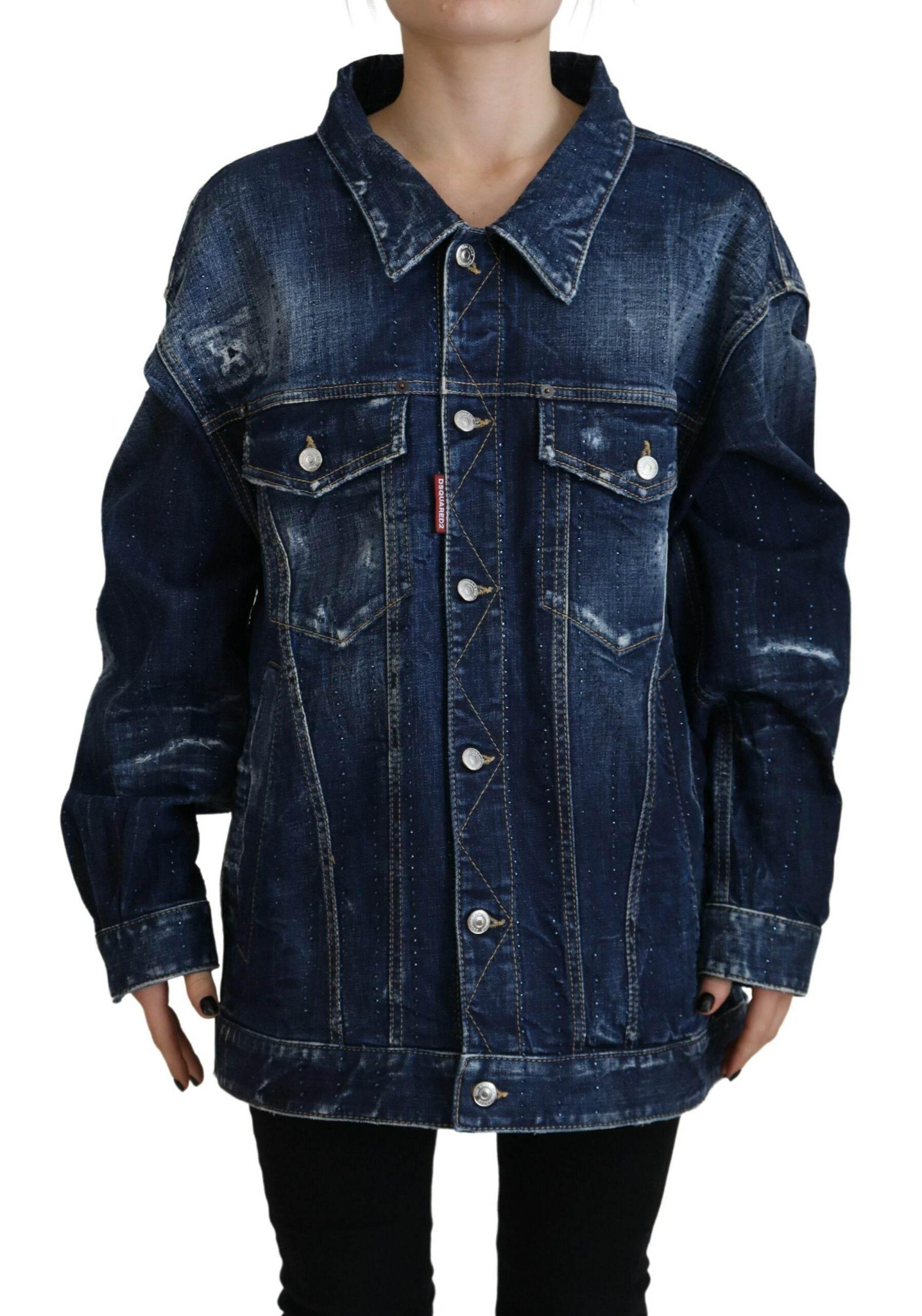 Dsquared² Blue Distressed Collared Denim Jacket - Hilstor