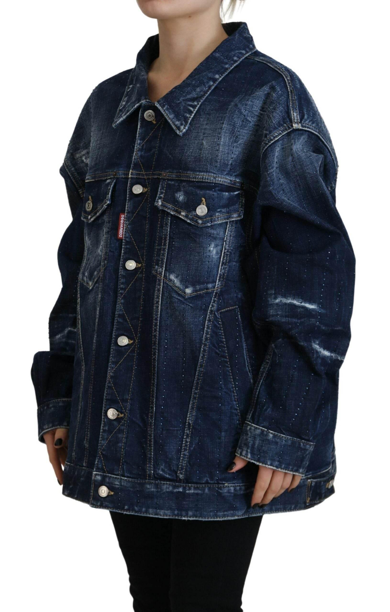 Dsquared² Blue Distressed Collared Denim Jacket - Hilstor