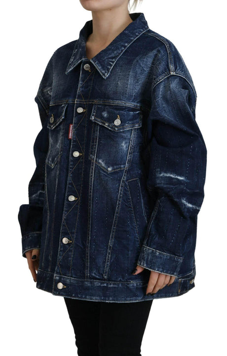 Dsquared² Blue Distressed Collared Denim Jacket - Hilstor