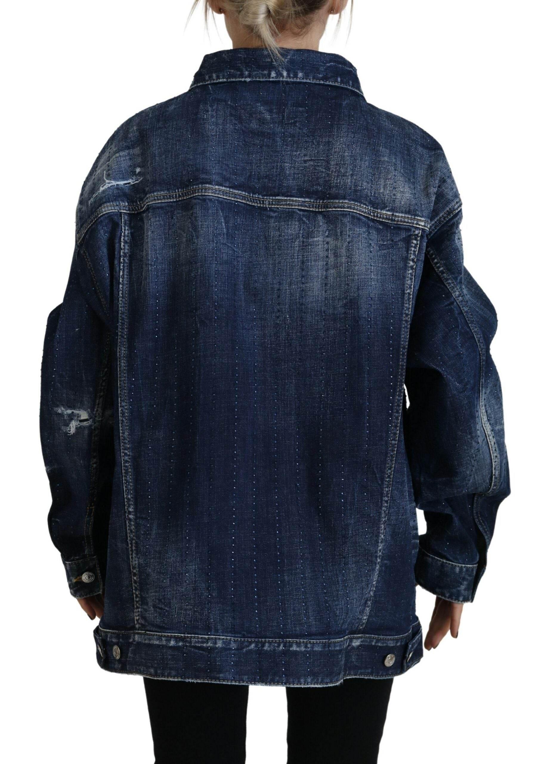 Dsquared² Blue Distressed Collared Denim Jacket - Hilstor