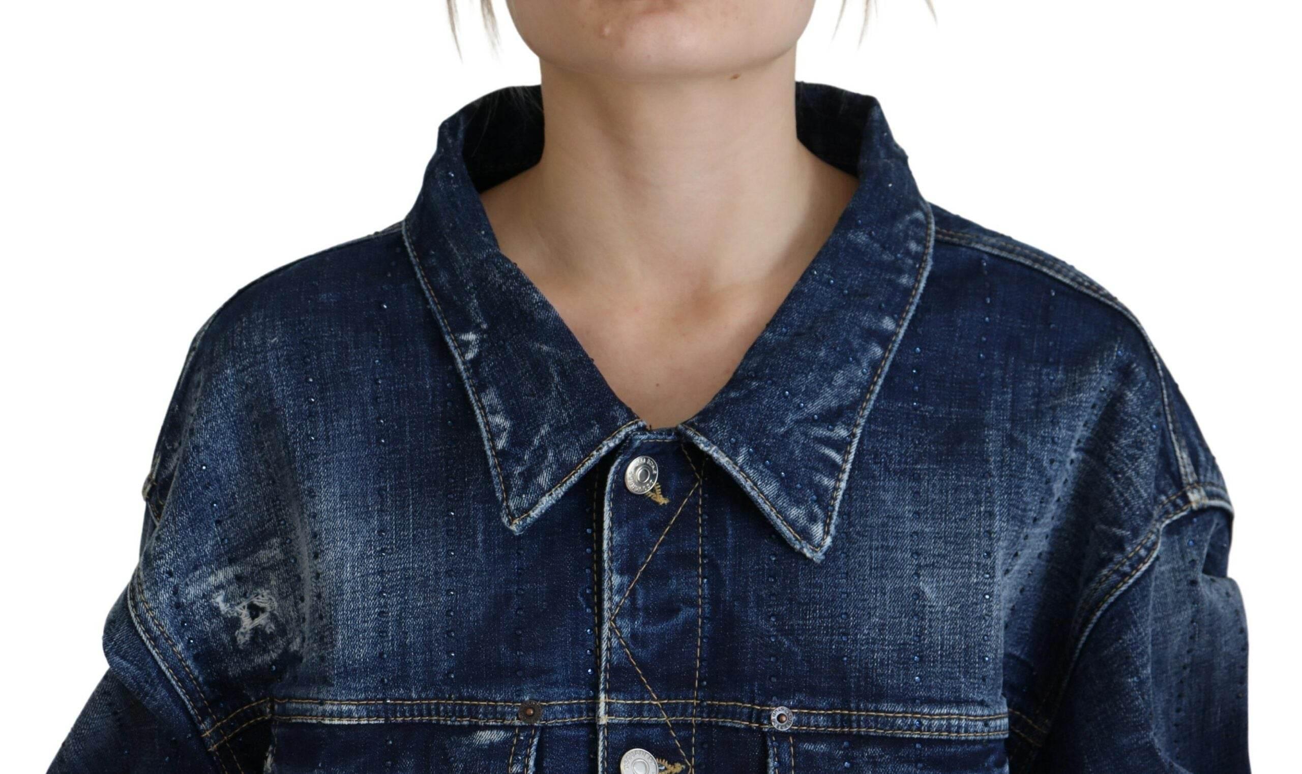 Dsquared² Blue Distressed Collared Denim Jacket - Hilstor