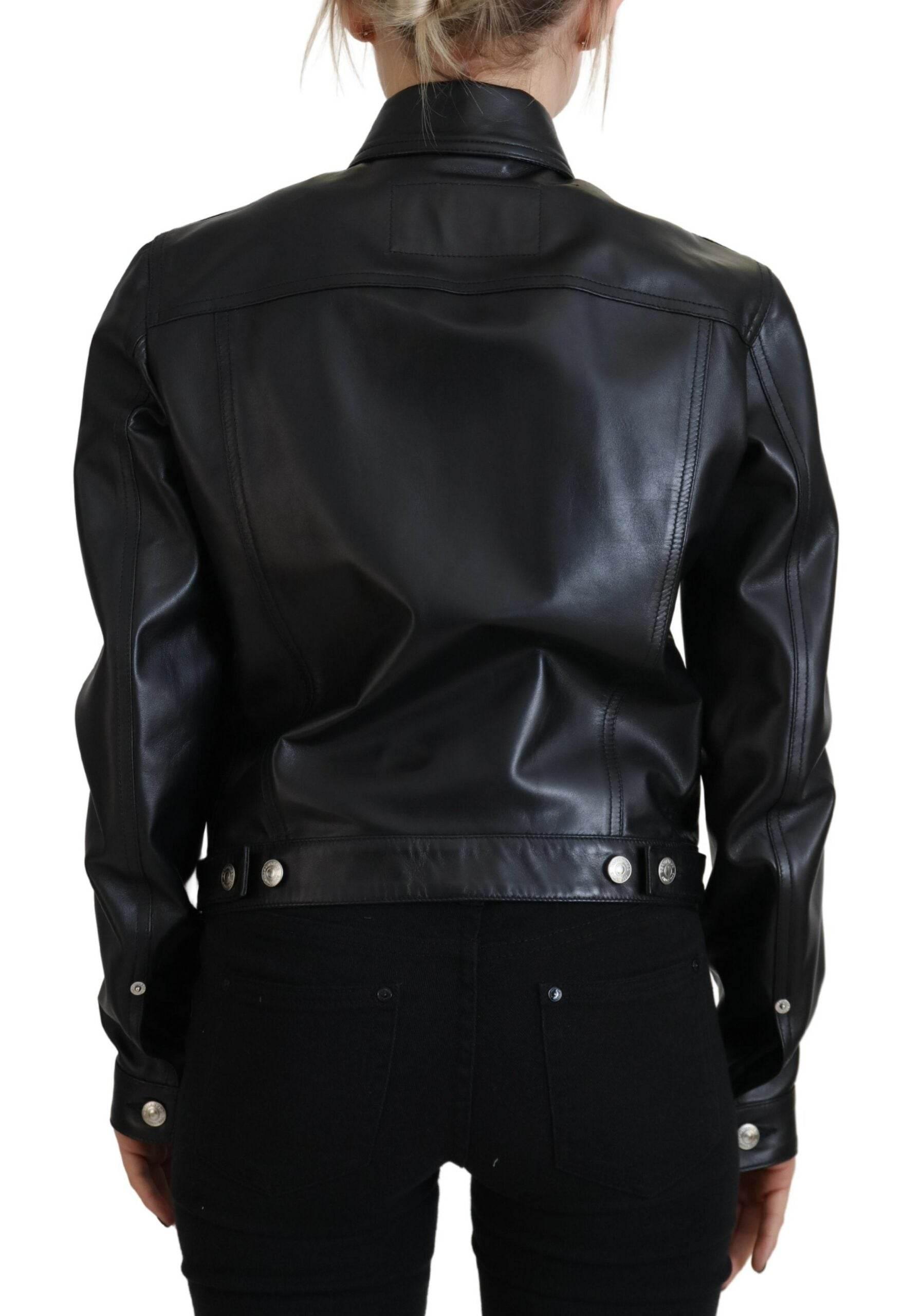 Dsquared² Black Leather Collared Long Sleeves Jacket - Hilstor